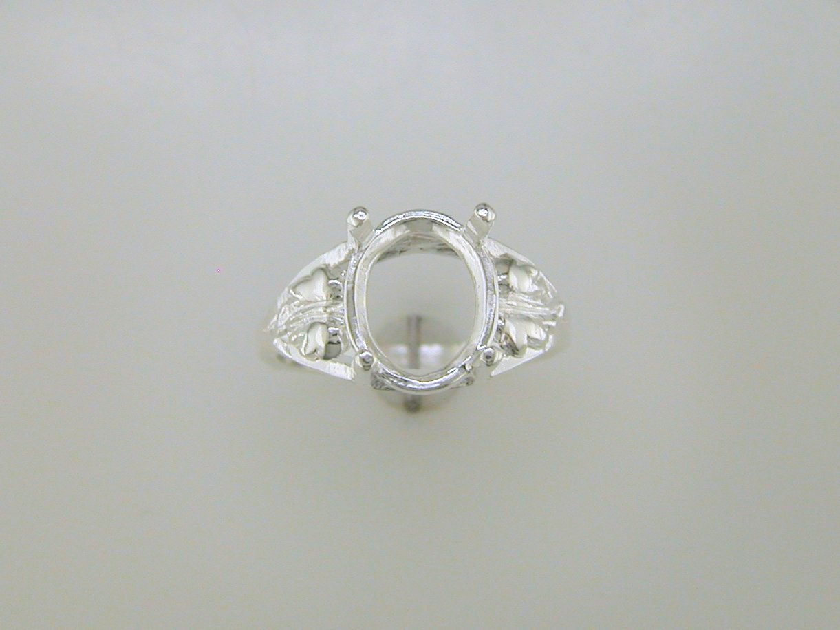 (10x8 - 12x10 mm) Oval Solitaire Leaf Ring Setting Sterling Silver