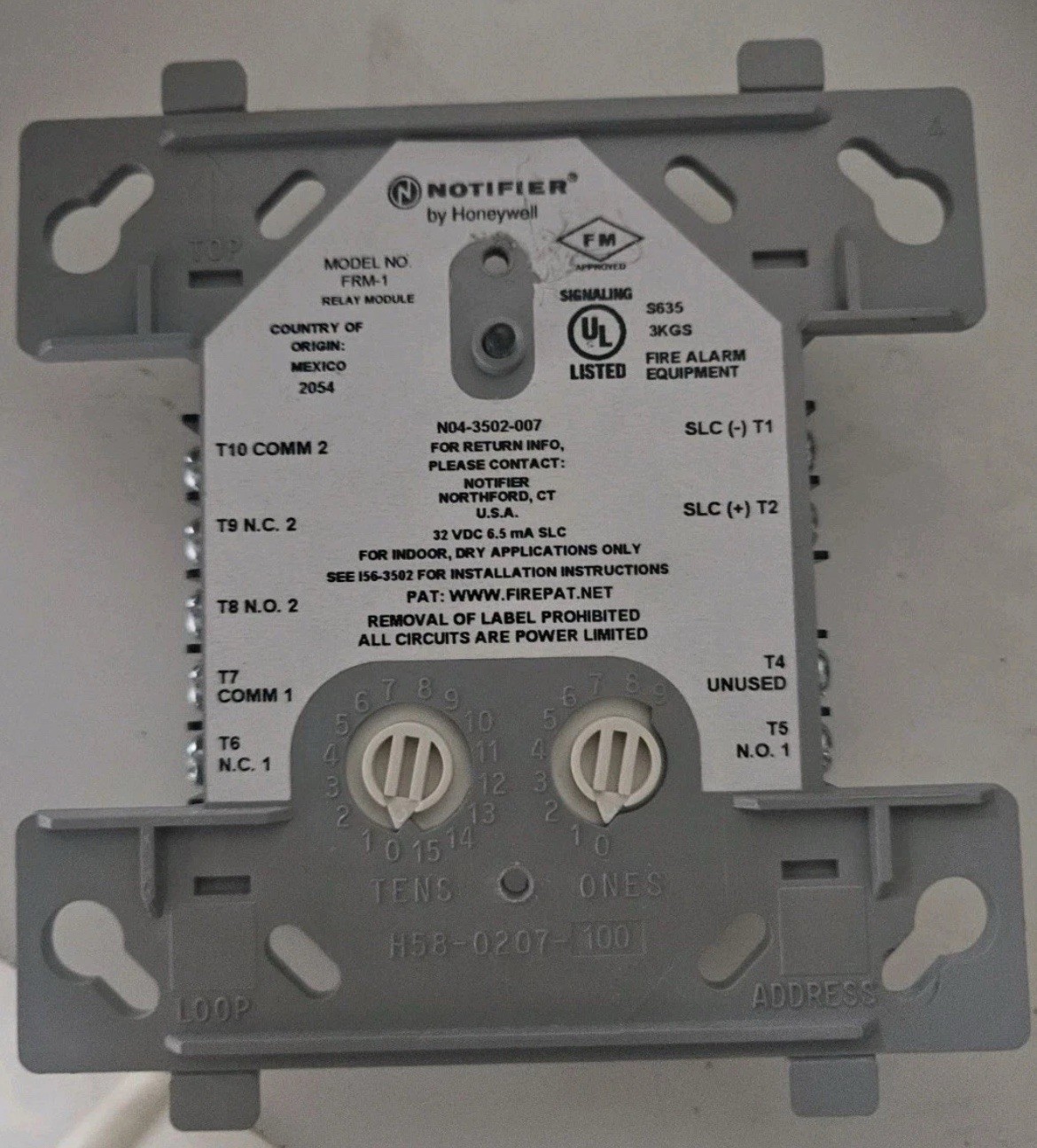 NOTIFIER FRM-1 Fire Alarm Intelligent Addressable Relay Module