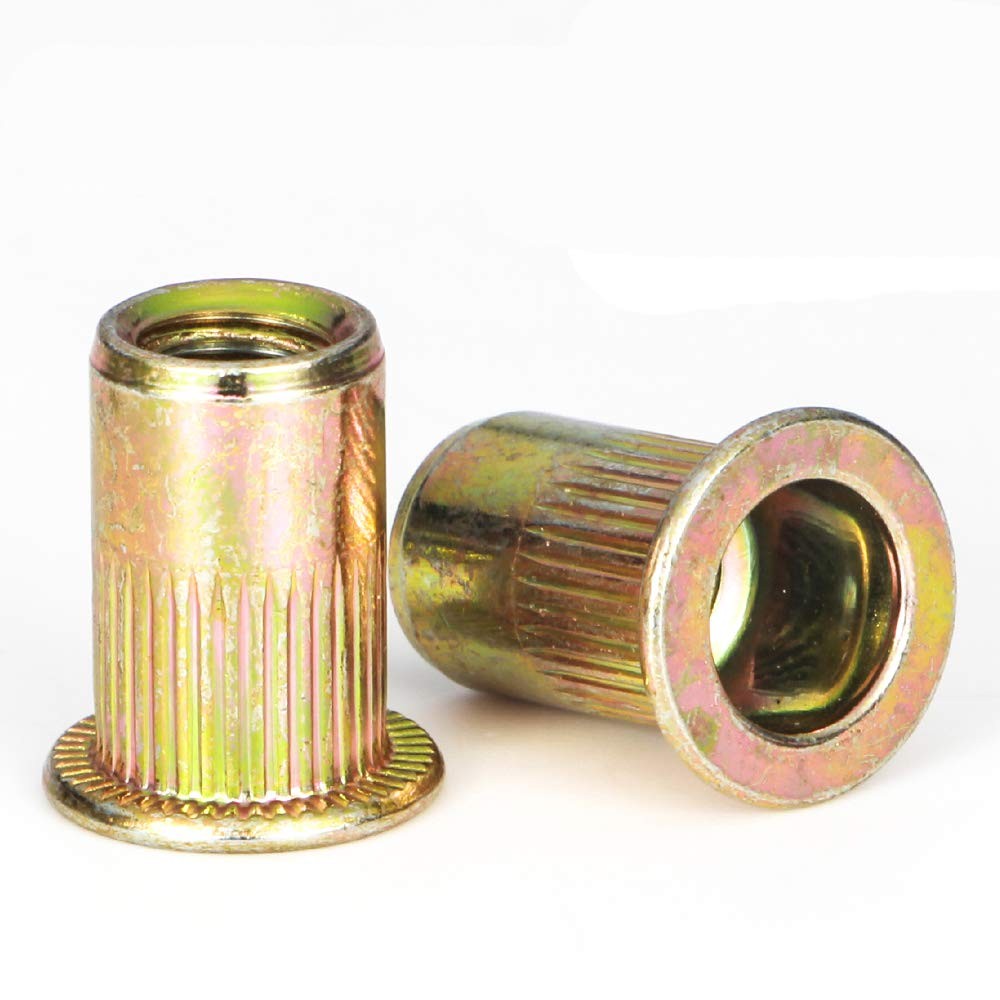 Rivet Nut 100 Pieces 1/4-20UNC Carbon Steel Flat Head Rivnut Threaded Insert ...