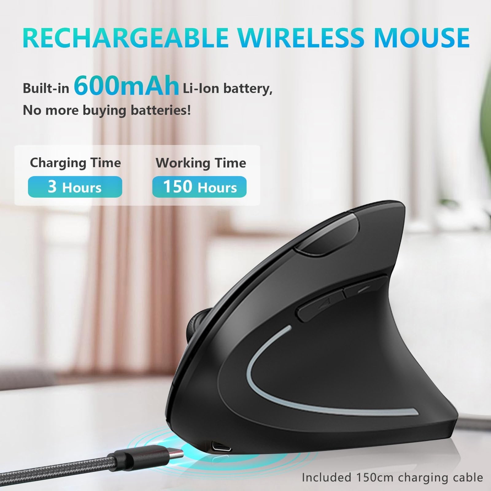 Ergonomic Mouse, LEKVEY Vertical Wireless Mouse - Rechargeable 2.4G Optical V...