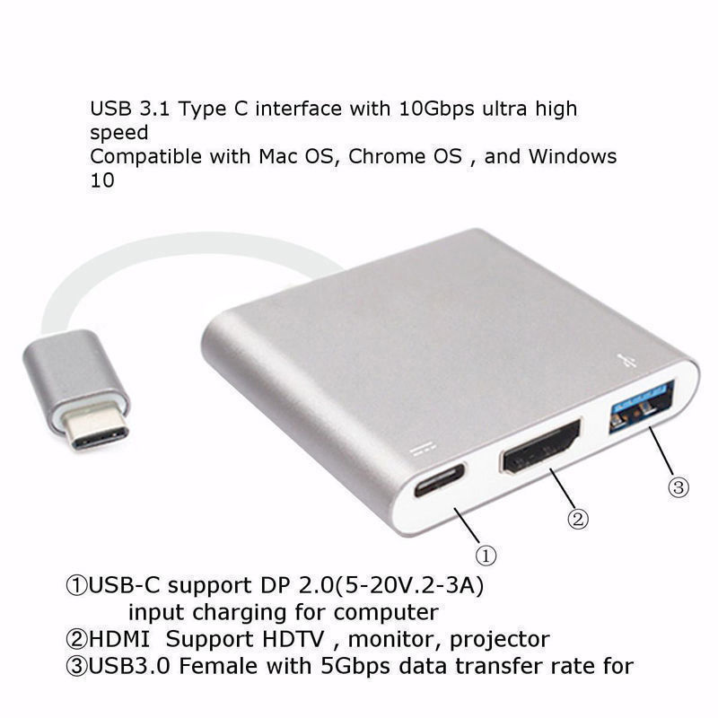 Type C USB 3.1 to USB-C 4K HDMI Cable USB 3.1 Adapter 3 in 1 Hub For Macbook/s8/