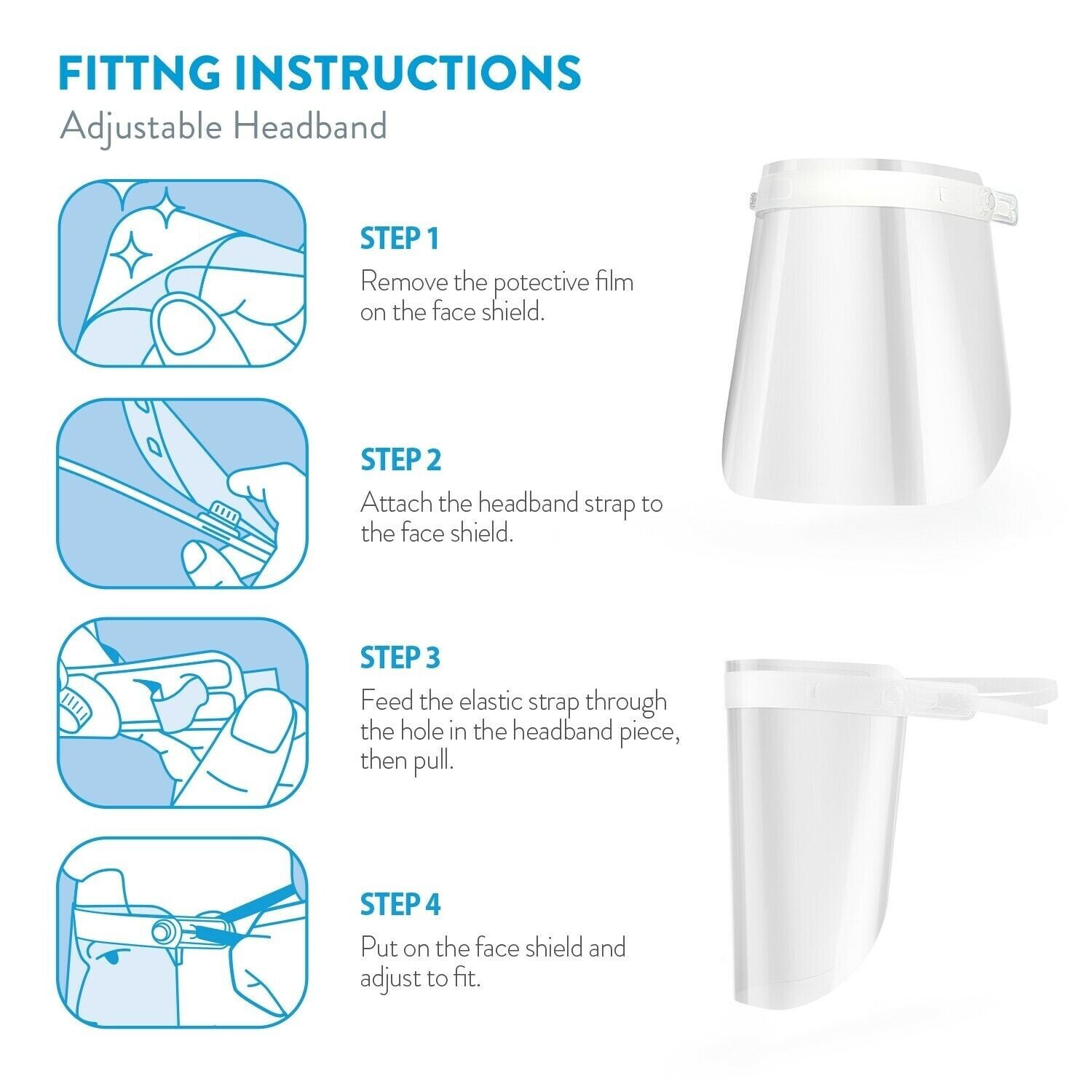 AccuMed 5 Protective Face Shields, Fully Transparent, Adjustable Headband