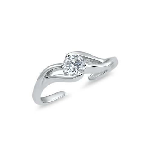 925 Sterling Silver Wave Solitaire CZ Adjustable Toe Ring