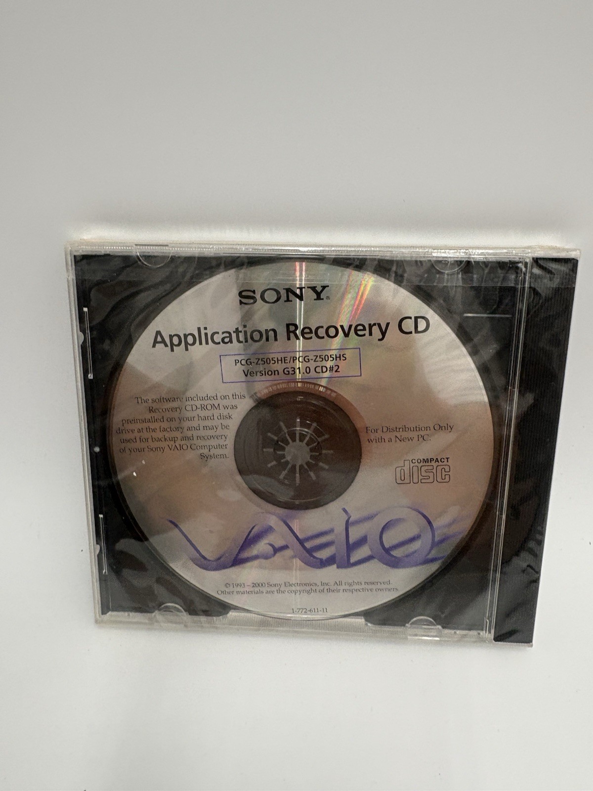 Sony VAIO Application Recovery CD Version G31.0 CD#2-PCG-Z505HE/PCG-Z505HS
