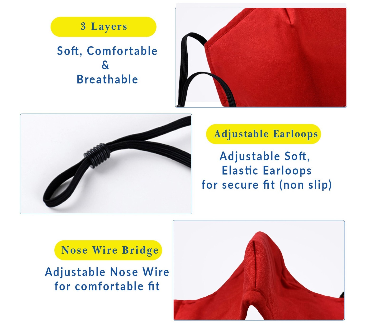 Face Mask, Mask with Nose Wire, Cloth Face Mask, Reusable & Washable Face Mask