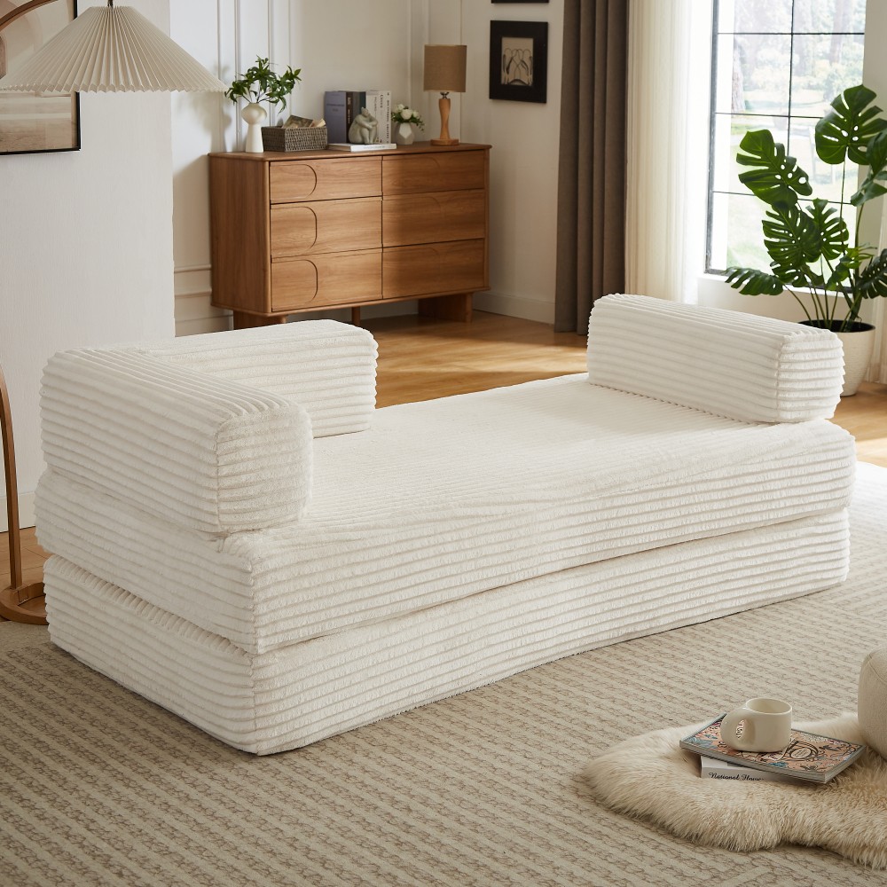 Beige Corduroy Loveseat Sofa, Plush Cloud Couch Design w/ No Assembly, Free Ship