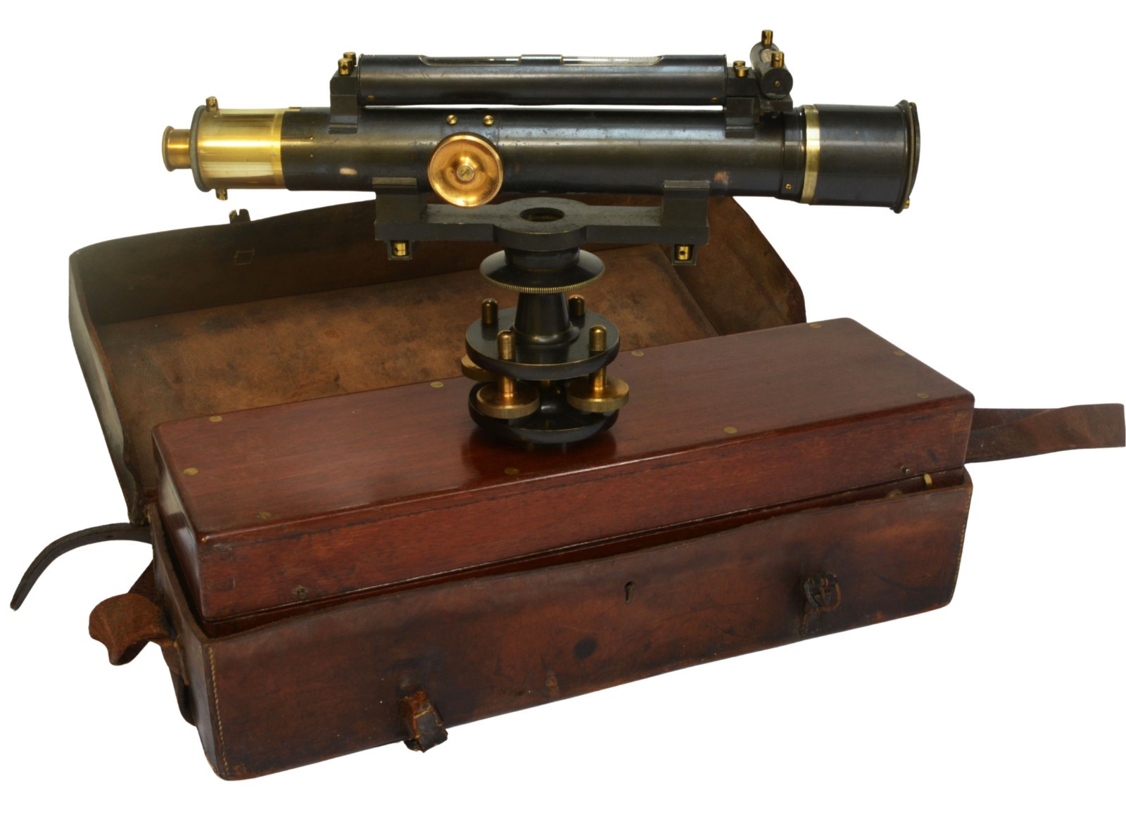 Antique Theodolite, surveyors level, cased, Charles Baker of London, 1920s
