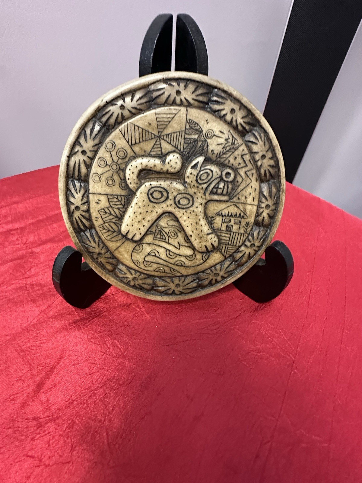 Authentic Jaguar Andean Ceremonial Caliza Sun Disc For Alter & Healing