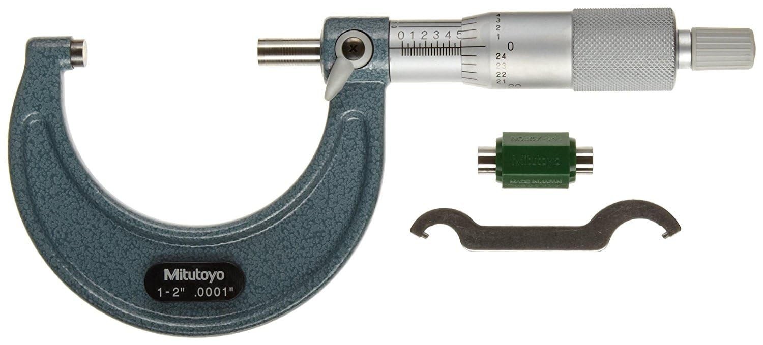 Mitutoyo 103-132 Outside Micrometer, Baked-enamel Finish, Ratchet Stop, 1-2"