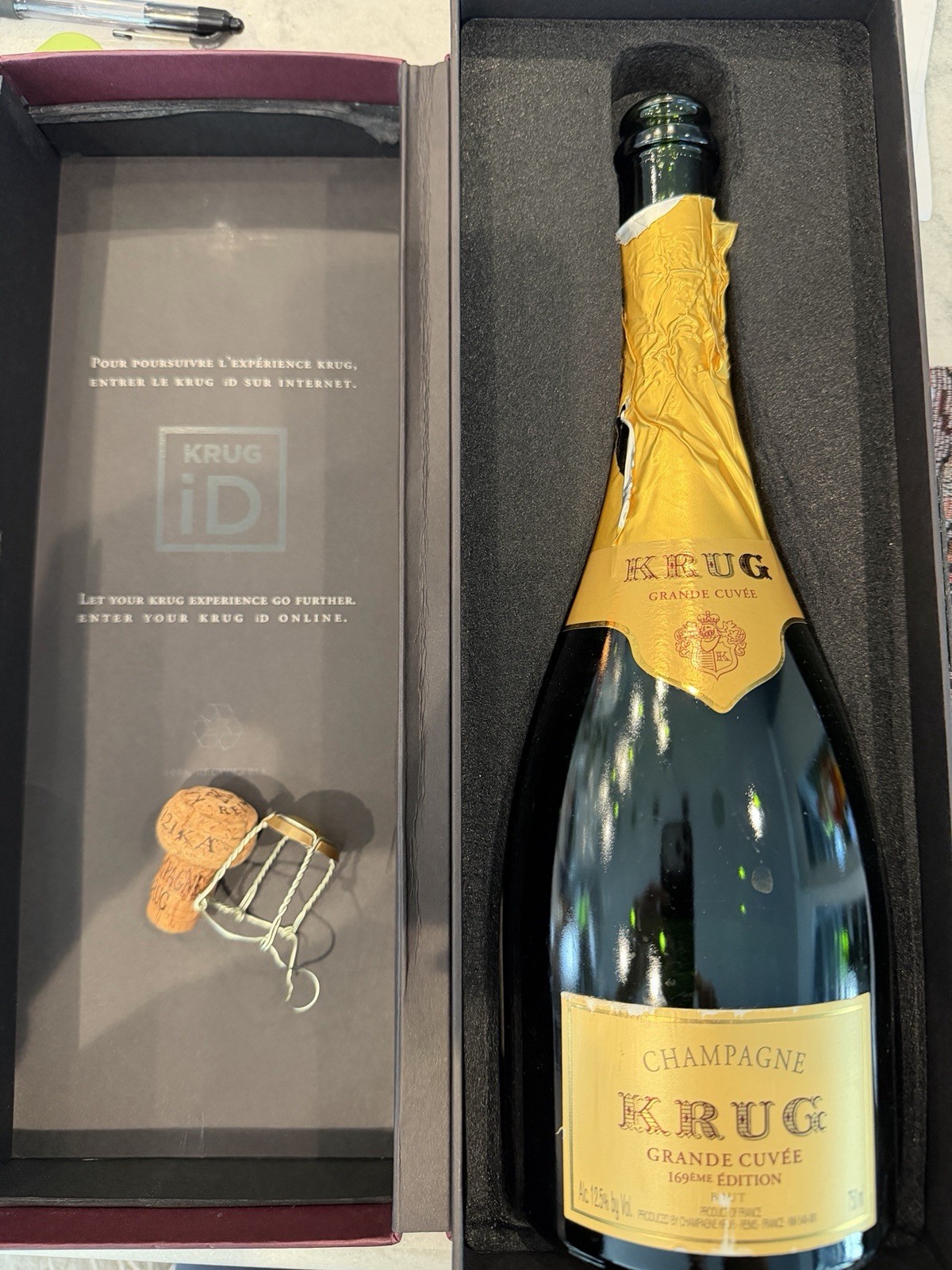 Krug Grand Cuvée Champagne Bottle 750ml Empty W/ Original Box, Cork And muselet