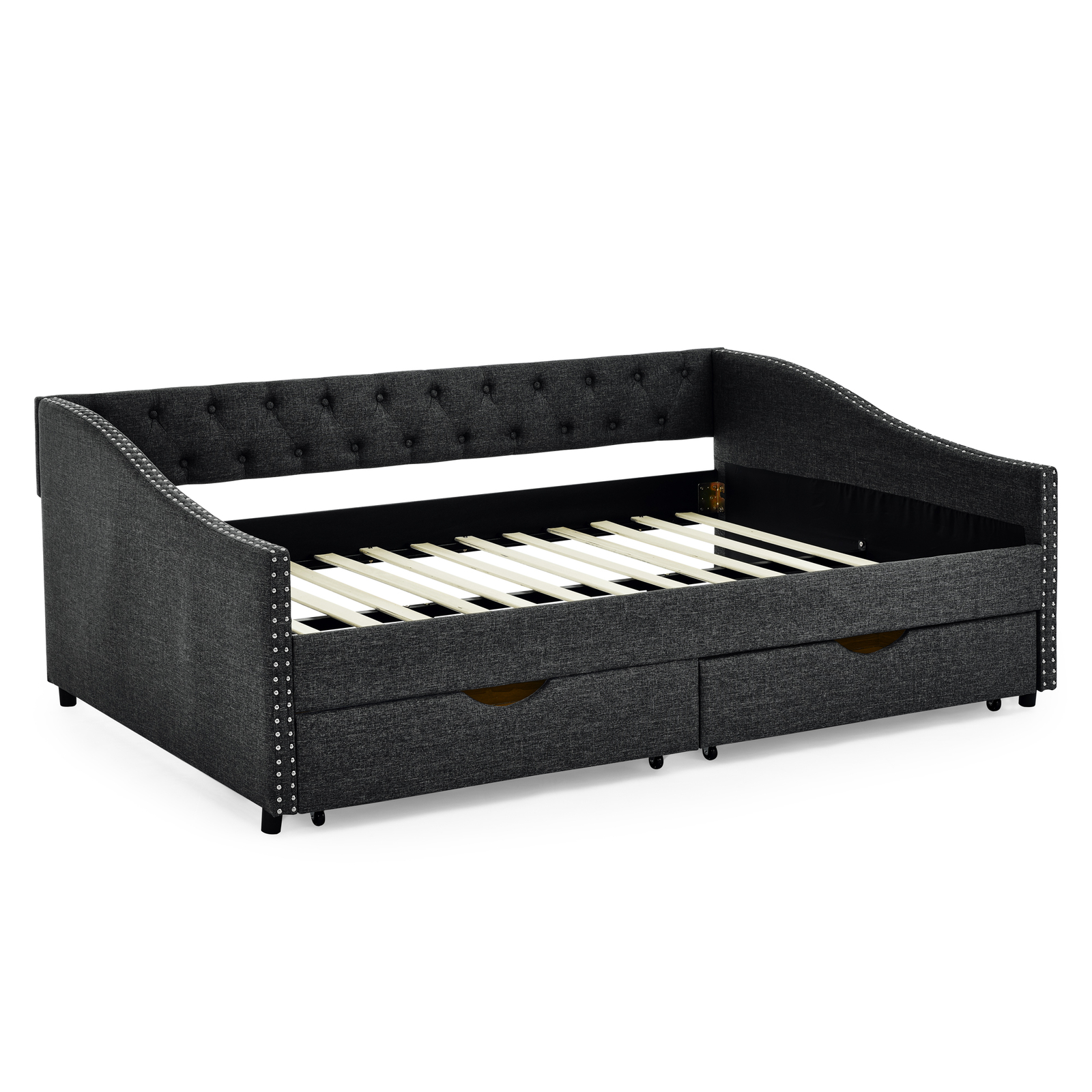 Full Size Daybed with Drawers Upholstered Tufted Sofa Bed, with Button on Back a