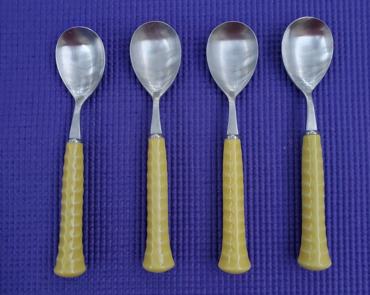 4-NORITAKE STAINLESS FLATWARE PRIMASTONE RADIANT YELLOW TEASPOONS 6 1/2"