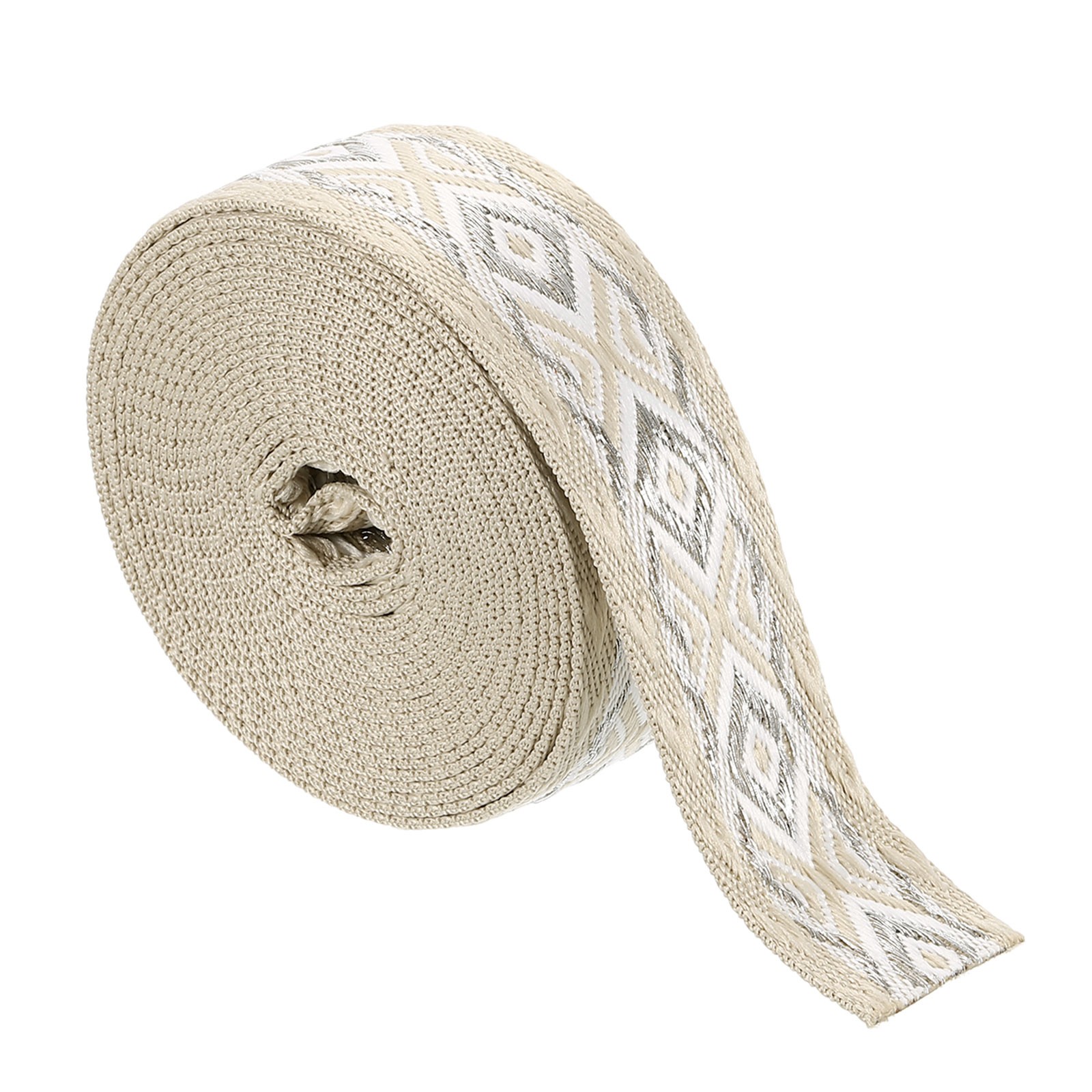 5Yards Cotton Webbing Strap 38mm Jacquard Webbing Purse Strap, White-Silver