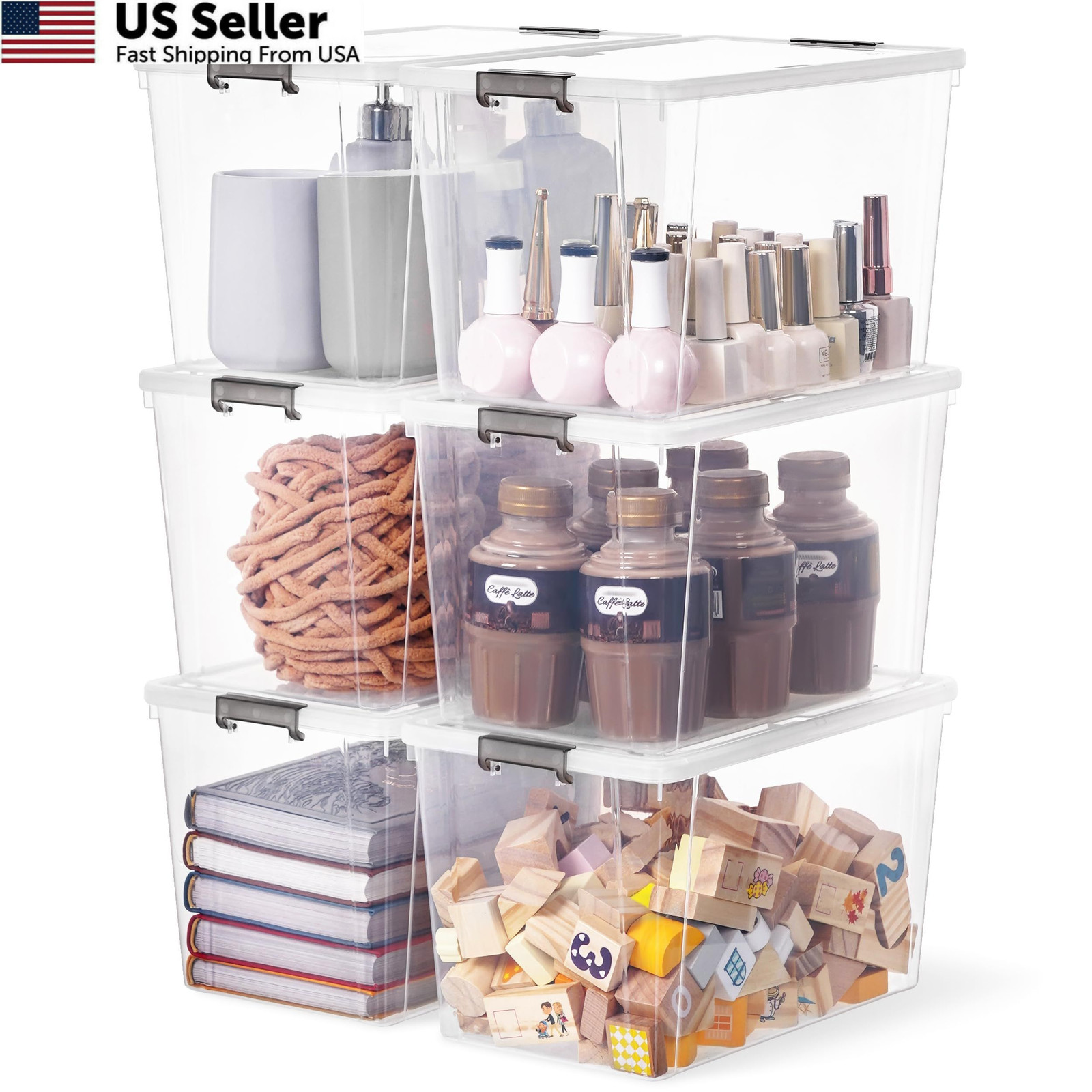 Citylife 7.8 QT 6 Pack Small Storage Bins Plastic QT(6 Pack), Clear White