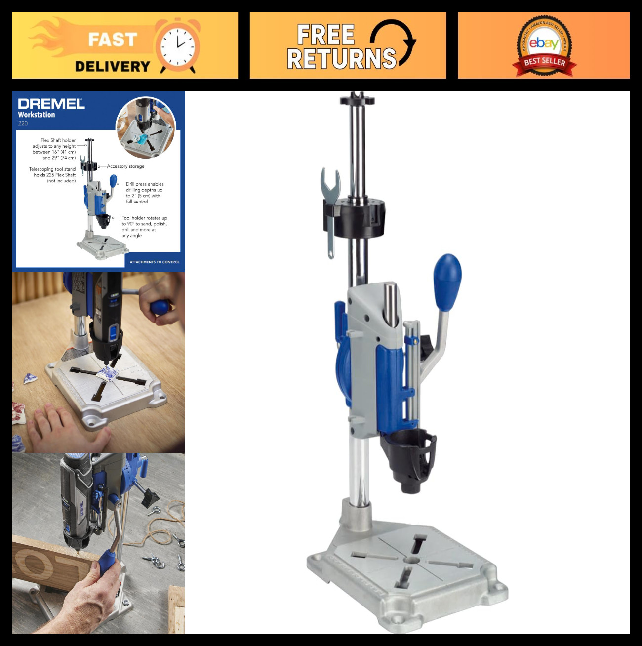Mini Portable Rotary Tool Workstation Stand - Adjustable Drill Press Holder, 2"