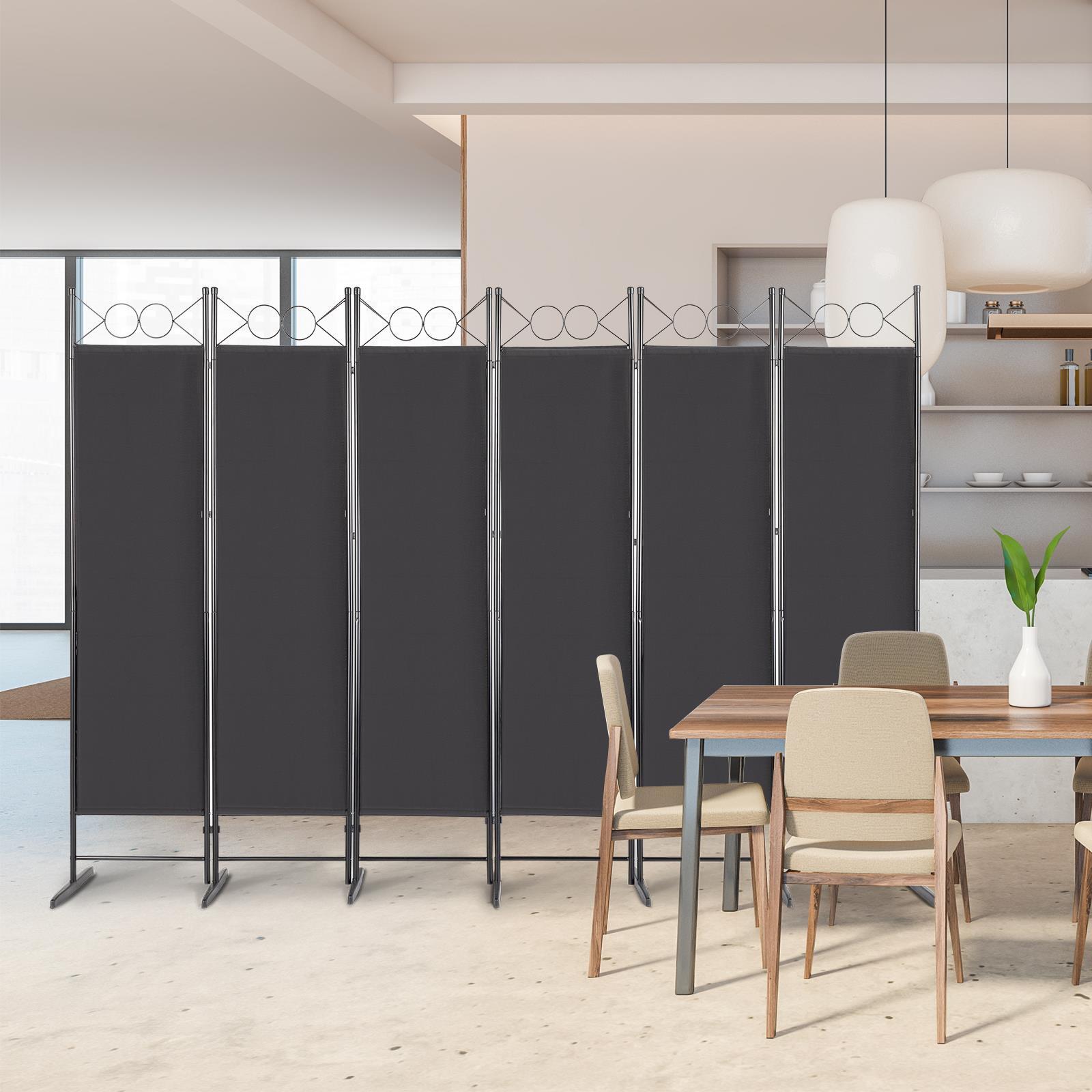 6-Panel Room Divider Folding Privacy Screen w/ Metal Frame Decoration Black