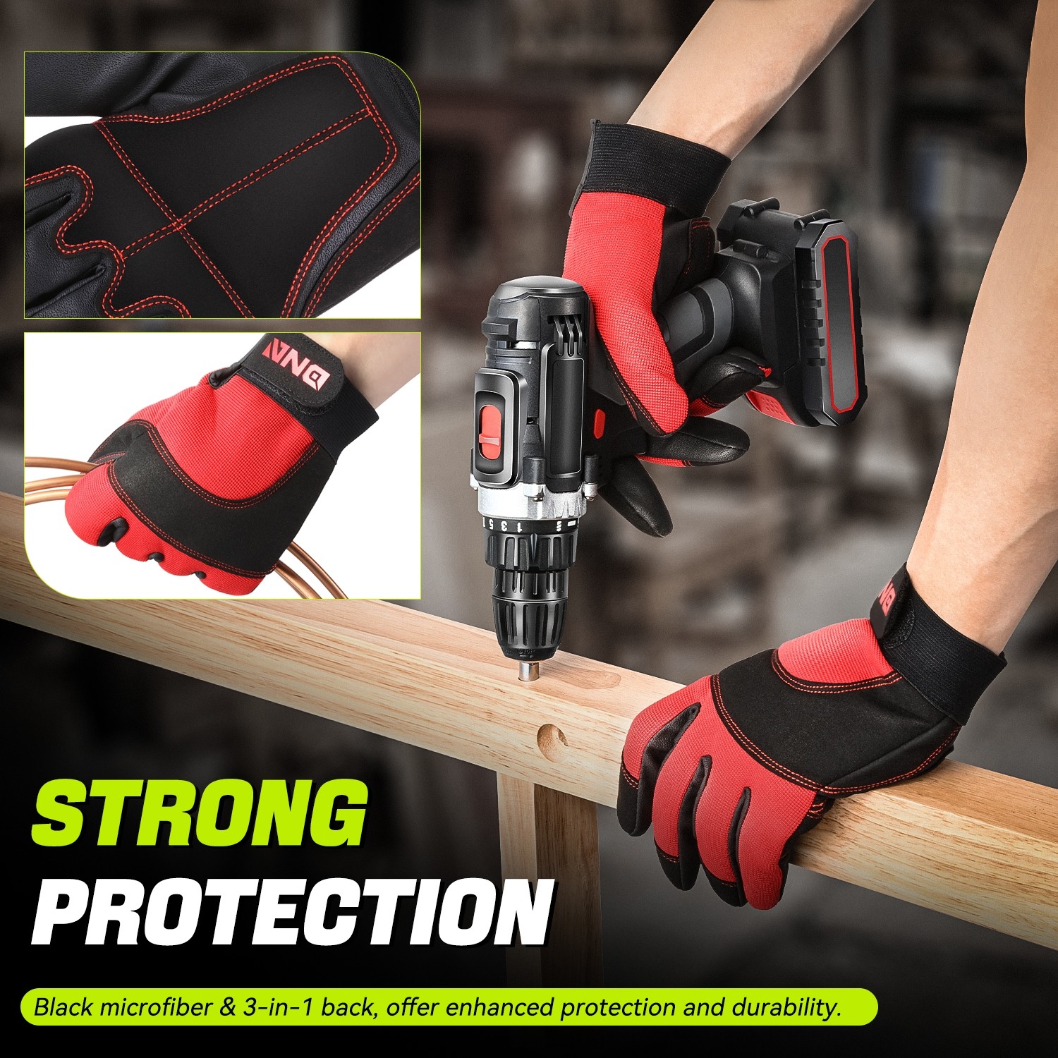 4 Pair Red/Black Breathable Multi-Purpose Utility Mechanic Protective Work Glove