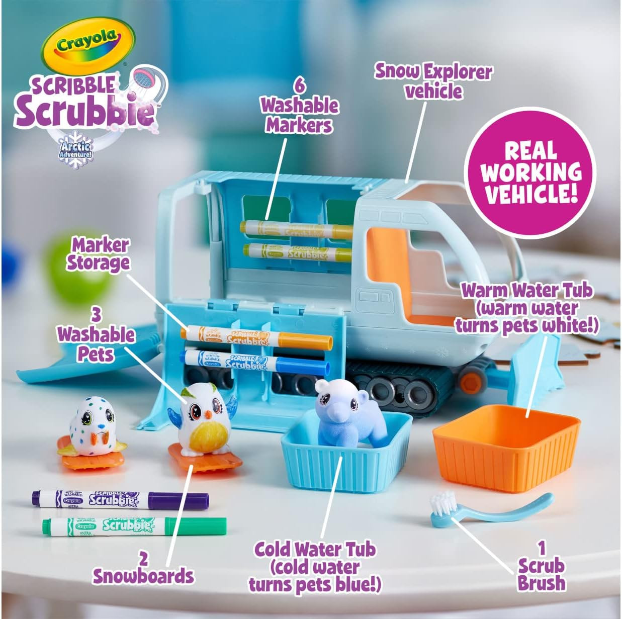 Scribble Scrubbie Pets Arctic Snow Explorer, Color & Wash Creative Toy, Gift for