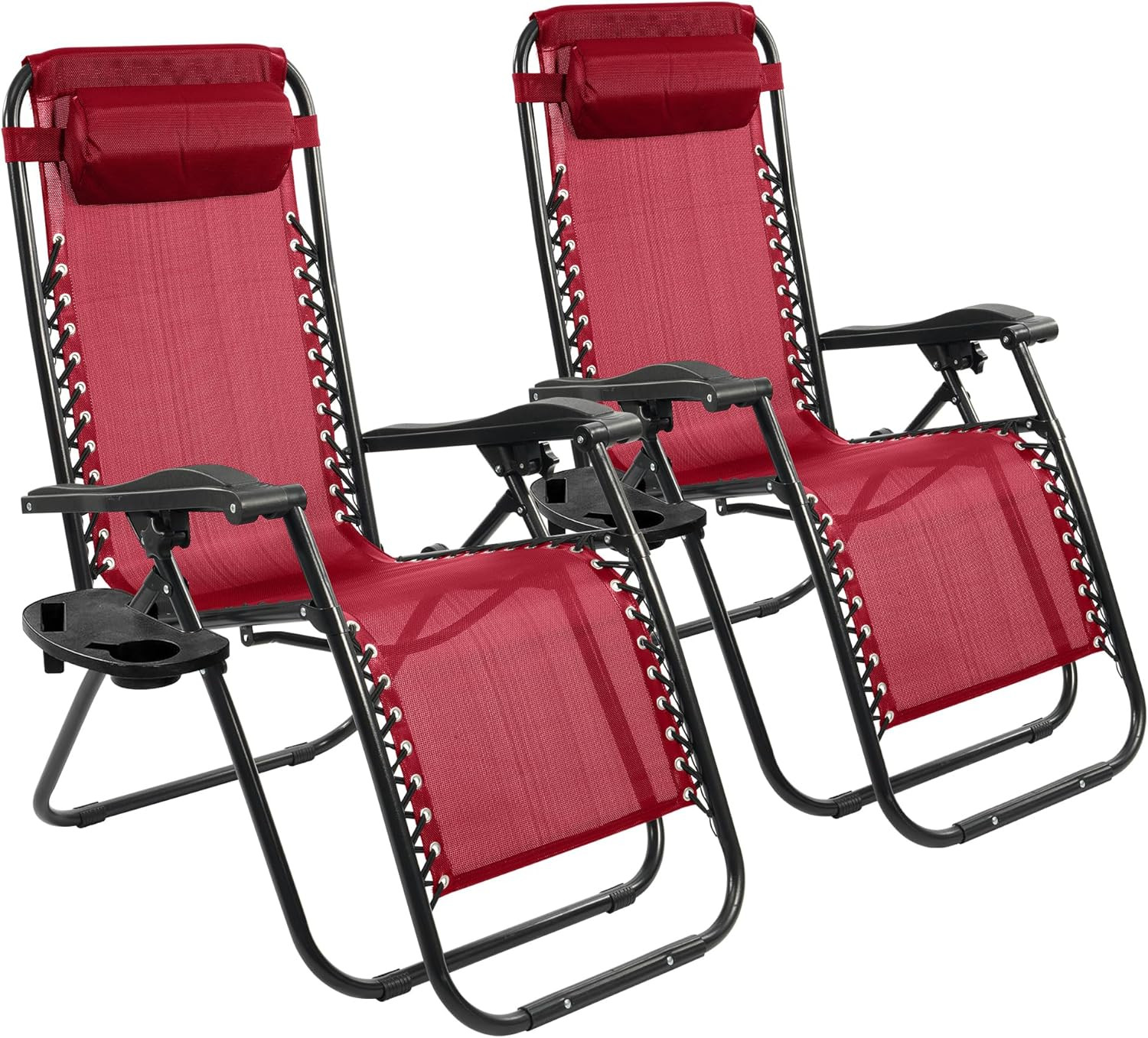 Zero Gravity Chair Set of 2 with Cup Holder & Removable Pillows, Adjustable Recl