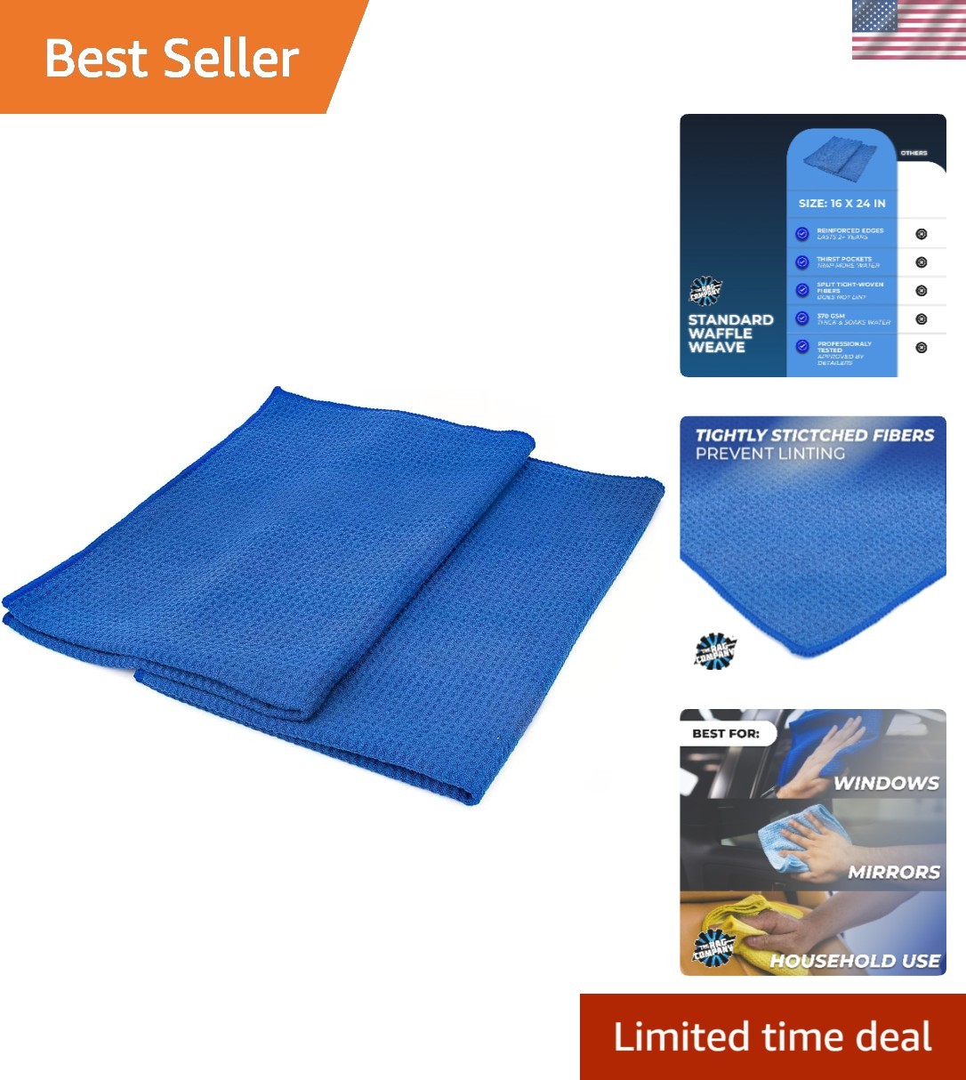 Standard Waffle Weave Microfiber Towels 2-Pack Detailing, Window, Glass and D...