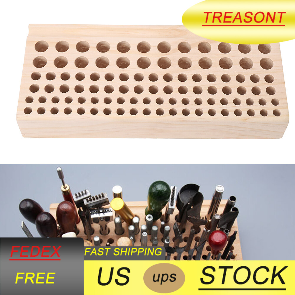 98 Holes Leather DIY Craft Wood Tool Rack, Wooden Stamp Storage Holder Organizer