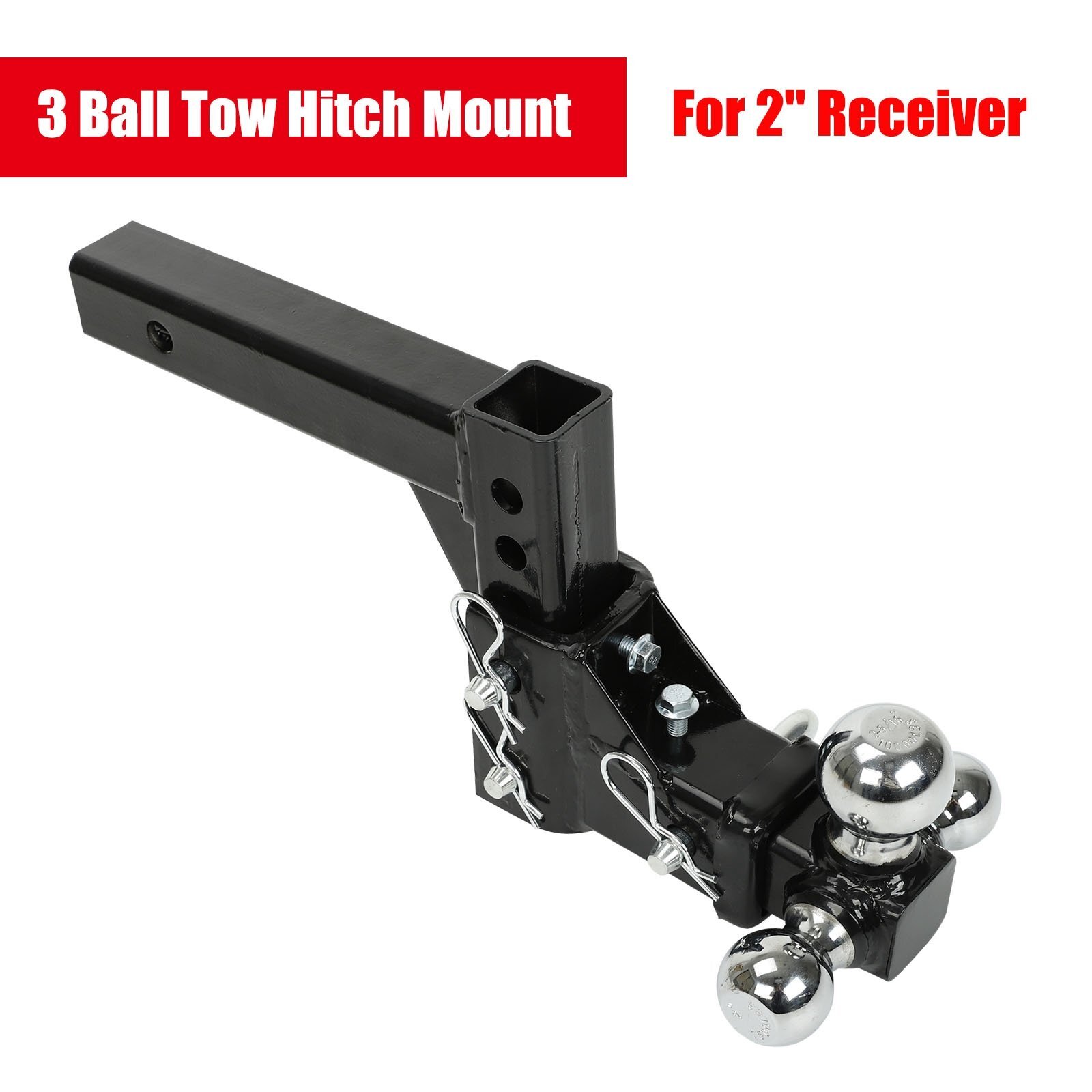 3 Ball Adjustable Drop-Turn Trailer Tow 2" Hitch Mount Towing 1-7/8'' 2-5/16''