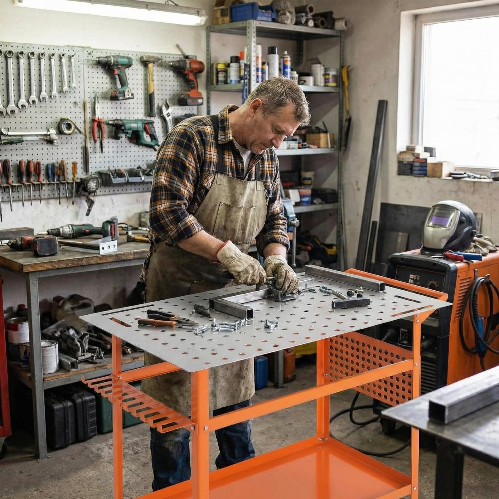 Welding Table 36"x24" 800LBS Welding Work Bench Table w/Fixture Holes & Pegboard