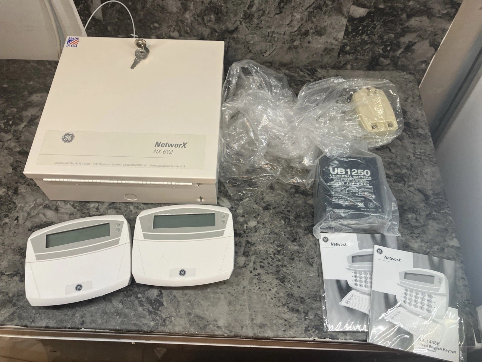 GE NetworX NX-6V2 Security Control Panel W/ 2 Keypads, Battery, & Adapter WORKS