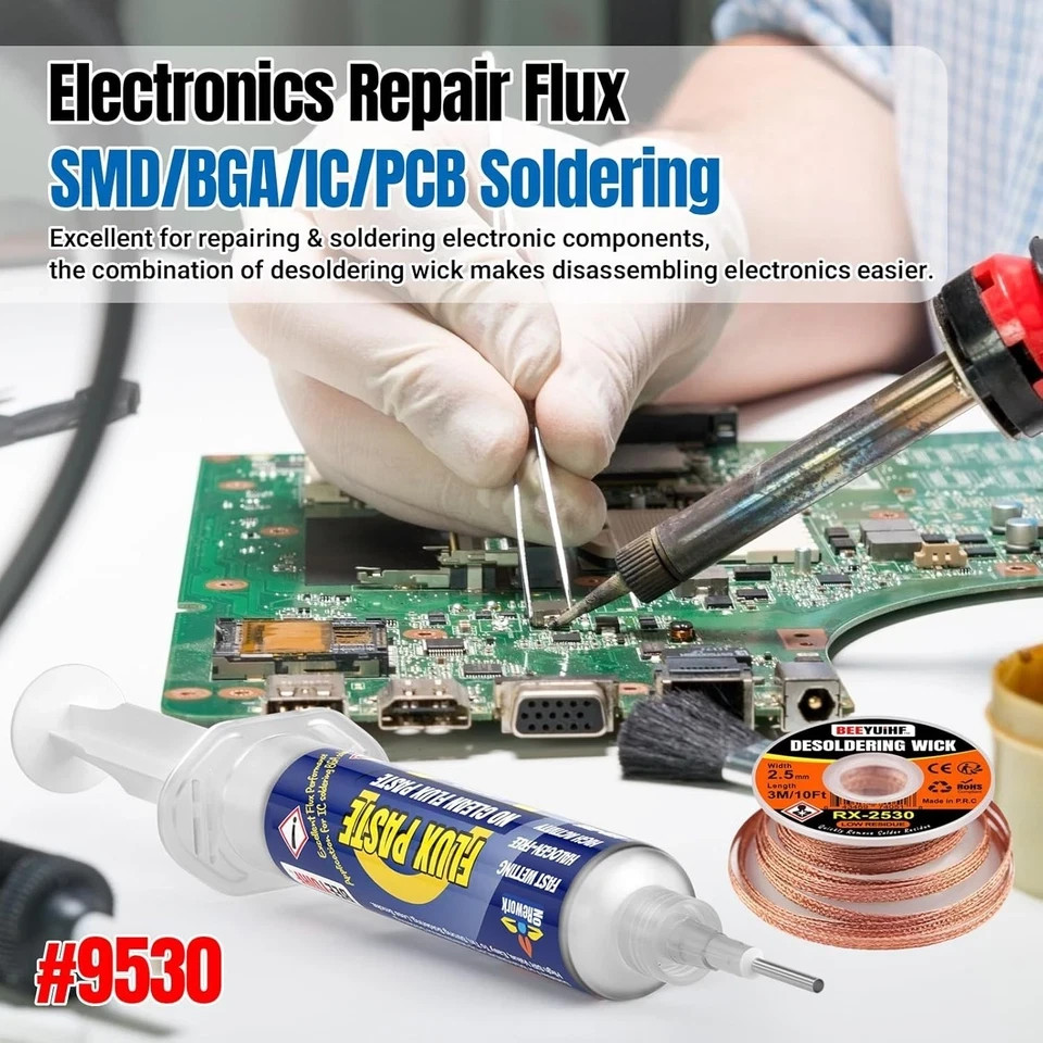 Electronics Soldering Flux Paste Desoldering Wick Kit for PCB Repairs
