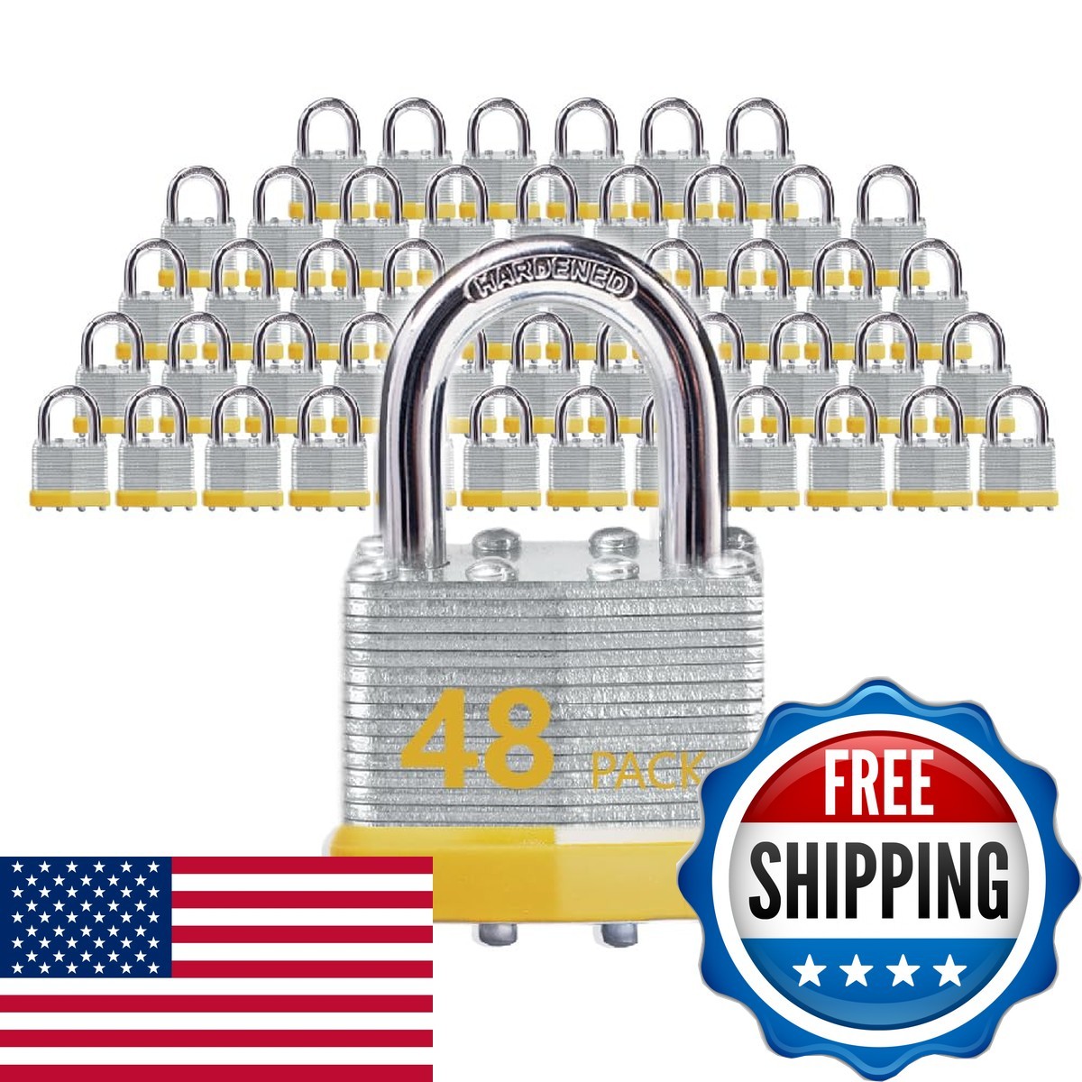 Xanhen Keyed Alike Laminated Steel Padlocks Normal Shackle For Sheds 48-Pack