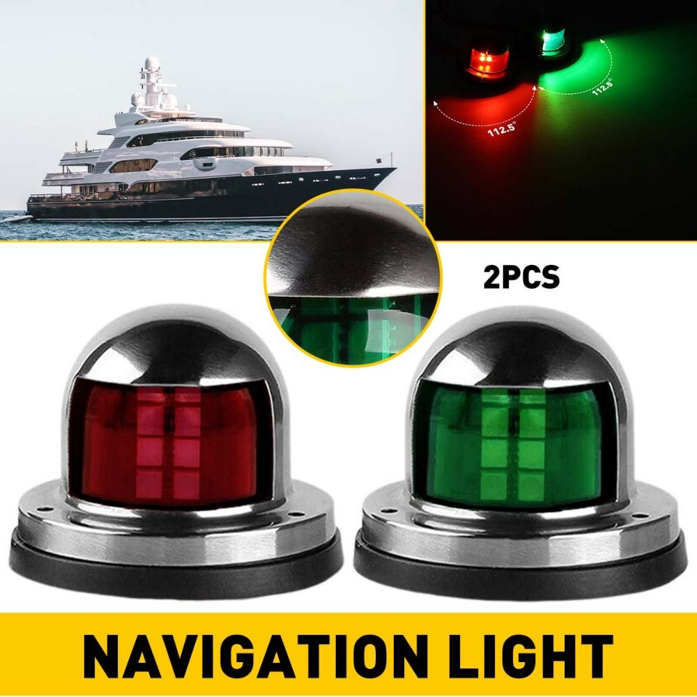 Red+Green 12V Stainless Steel LED Bow Navigation Lights For Marine Boat Pontoon