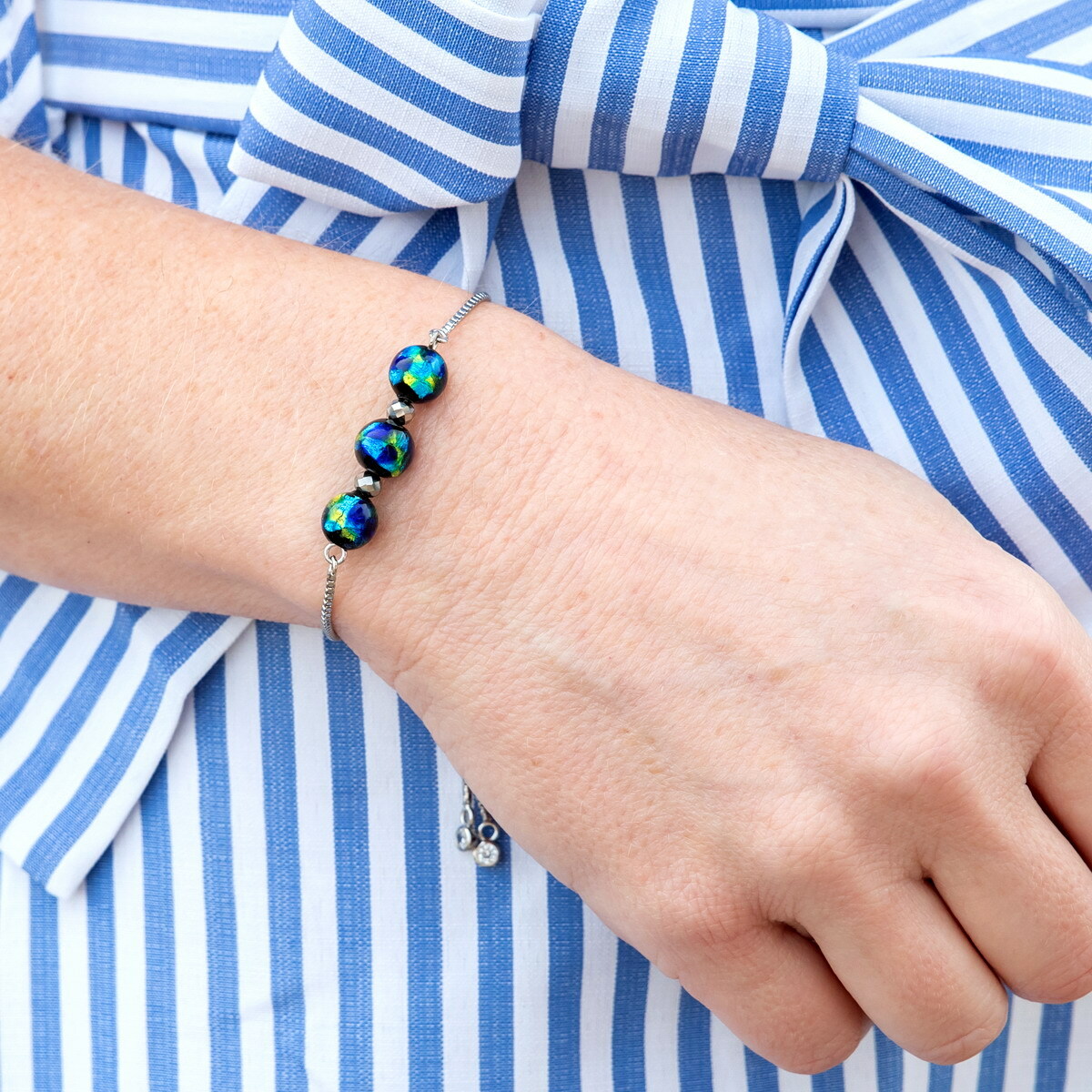 Bolo Bracelet Blue Aurora Lampwork Adjustable Bracelet Science Astrology Daily