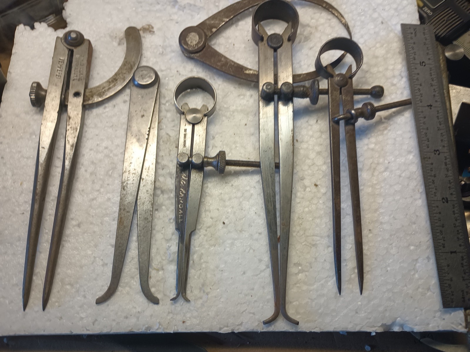 VINTAGE 5 PC MACHINIST DIVIDER CALIPER SET. Dividers. A2
