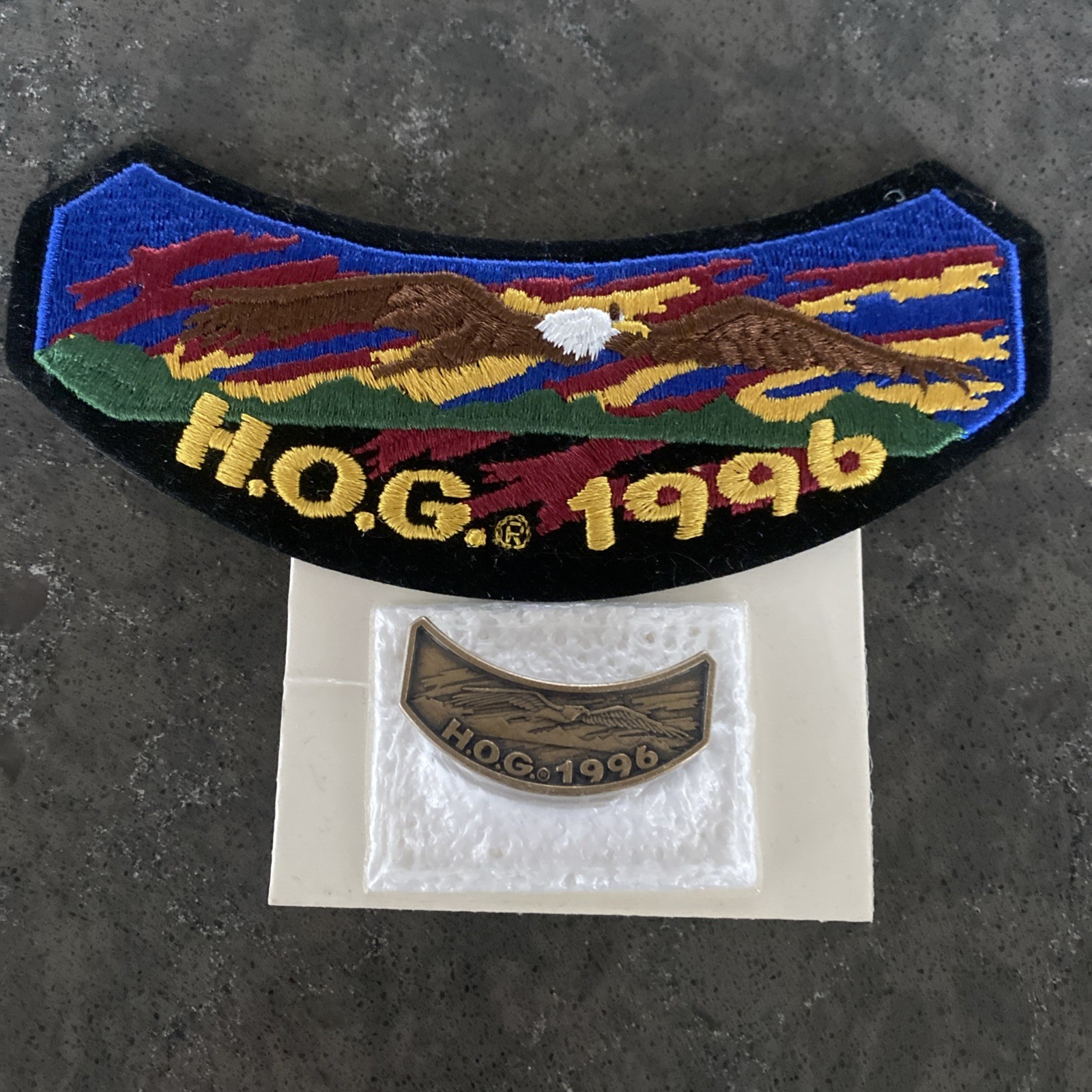 1996 HOG Member Rocker Patch + Brass Pin Harley Davidson Owners Group Motorcycle