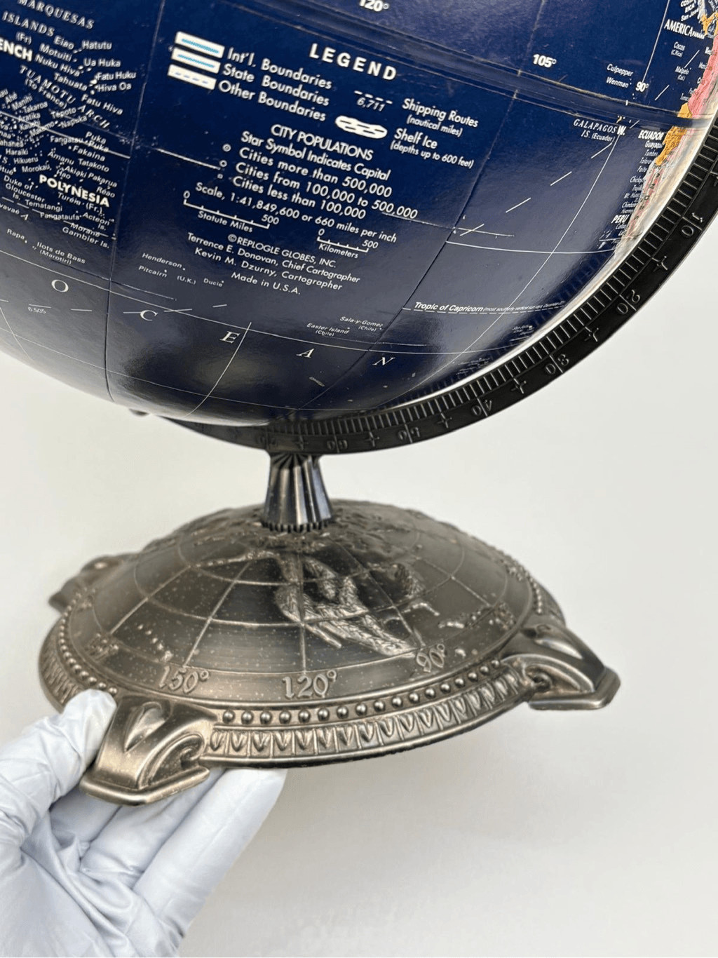 Globemaster Replogle World Globe Raised Relief Blue 12" Diameter w/ Metal Base