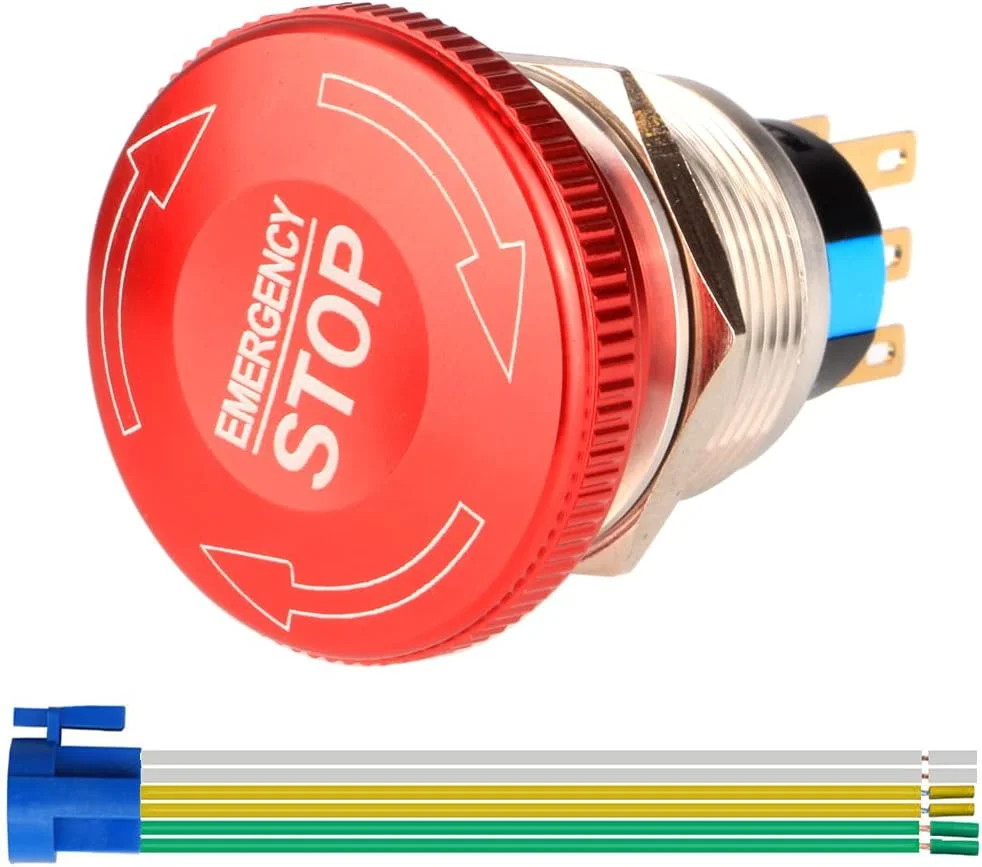 22mm Stainless Steel Metal Latching Emergency Stop Push Button Switch 12-220V