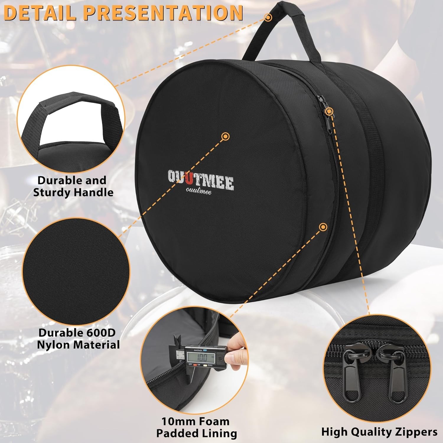 Water-Resistant Floor Tom Drum Case with Shoulder Strap - Ideal for Musicians