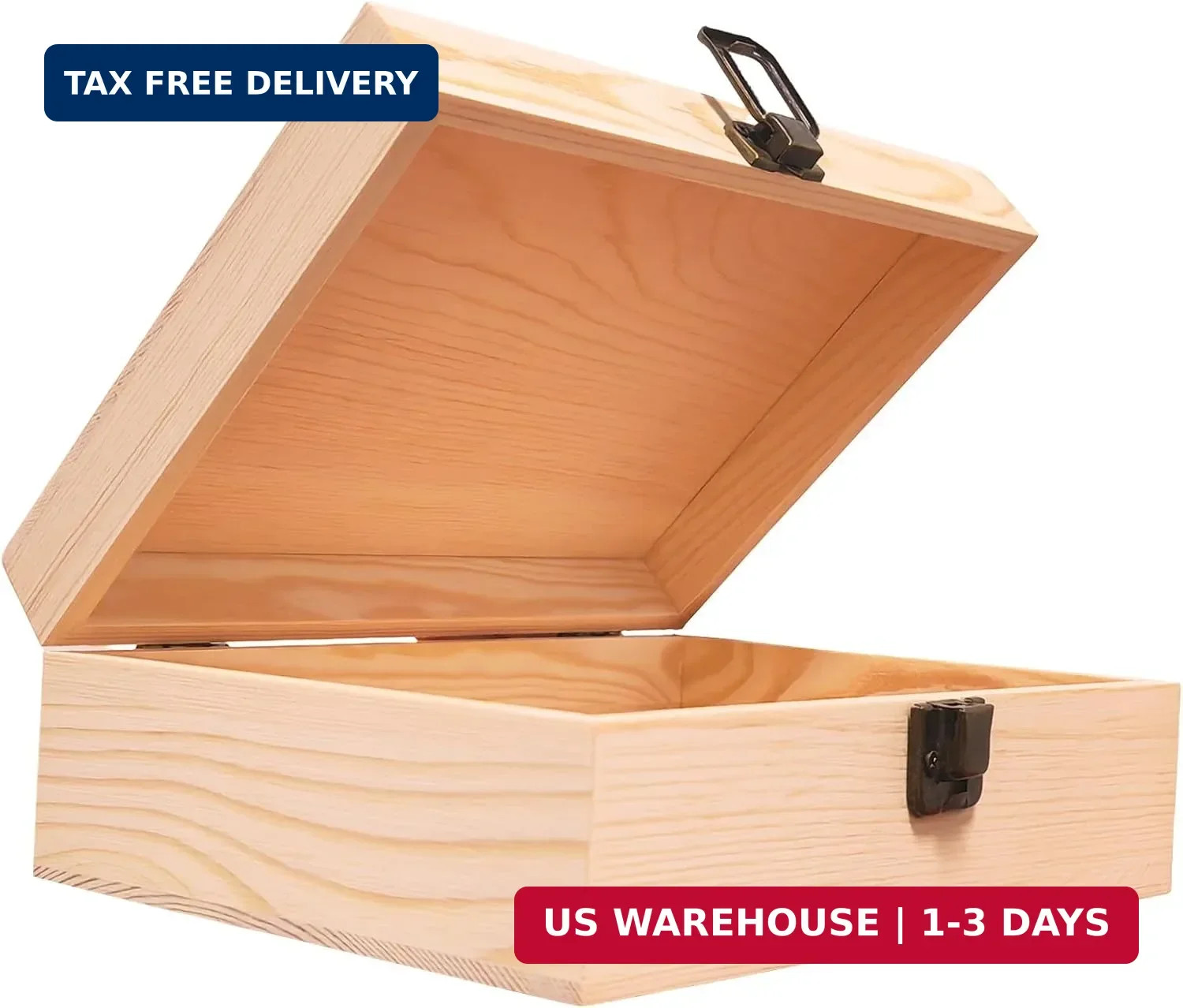 Wooden Box 8.26x6x3 Inch - Small Natural Wood Box for Crafts and Storage, Unfini