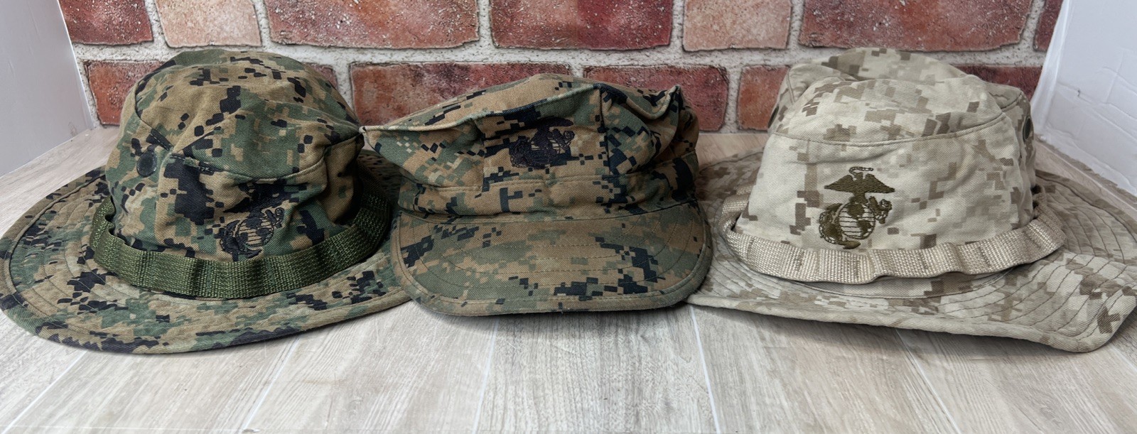 USMC MARPAT Woodland & Desert Camo (2) Boonie Hat & Patrol Cap Lot – Pre Owned