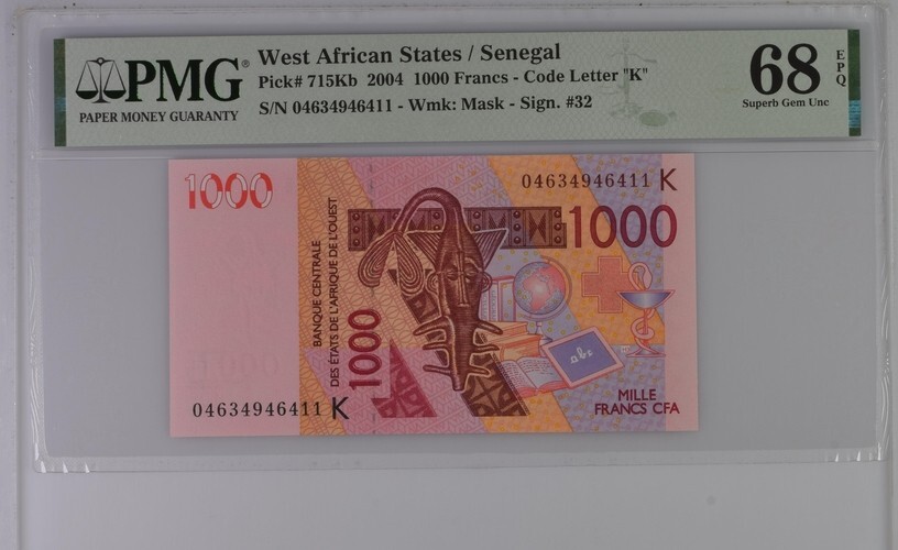 West African States / Senegal 1000 Francs 2004 P715Kb UNC / PMG GEM68EPQ TOP POP