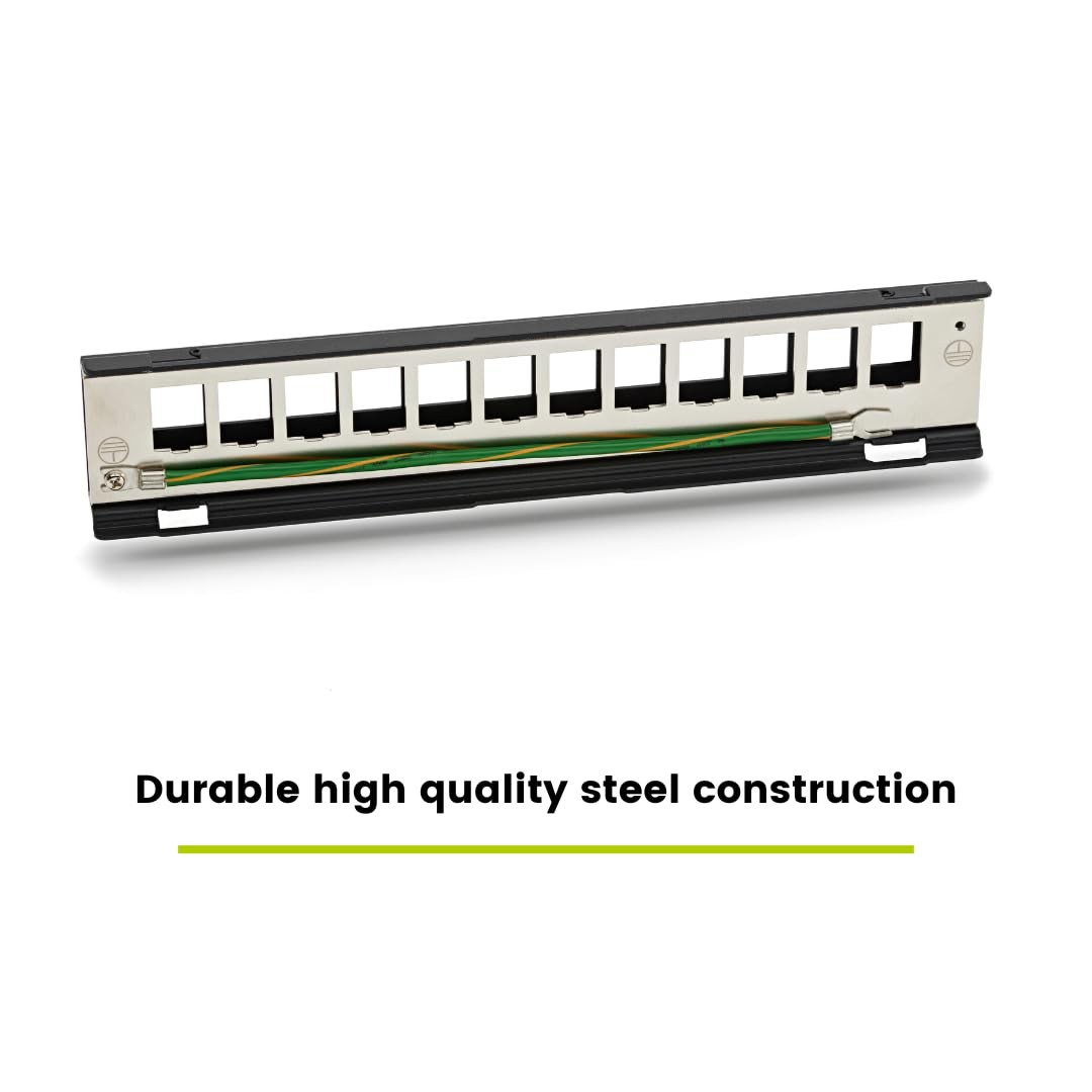 Cat6A Shielded 12-Port Blank Toolless Modular Keystone Patch Panel, Wall Moun...