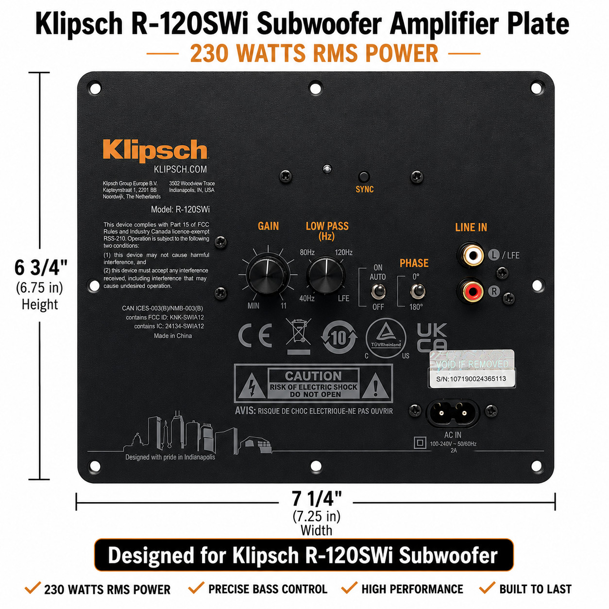 Klipsch 12" Amplifier Replacement AMP for R-120SWi – Tested Working