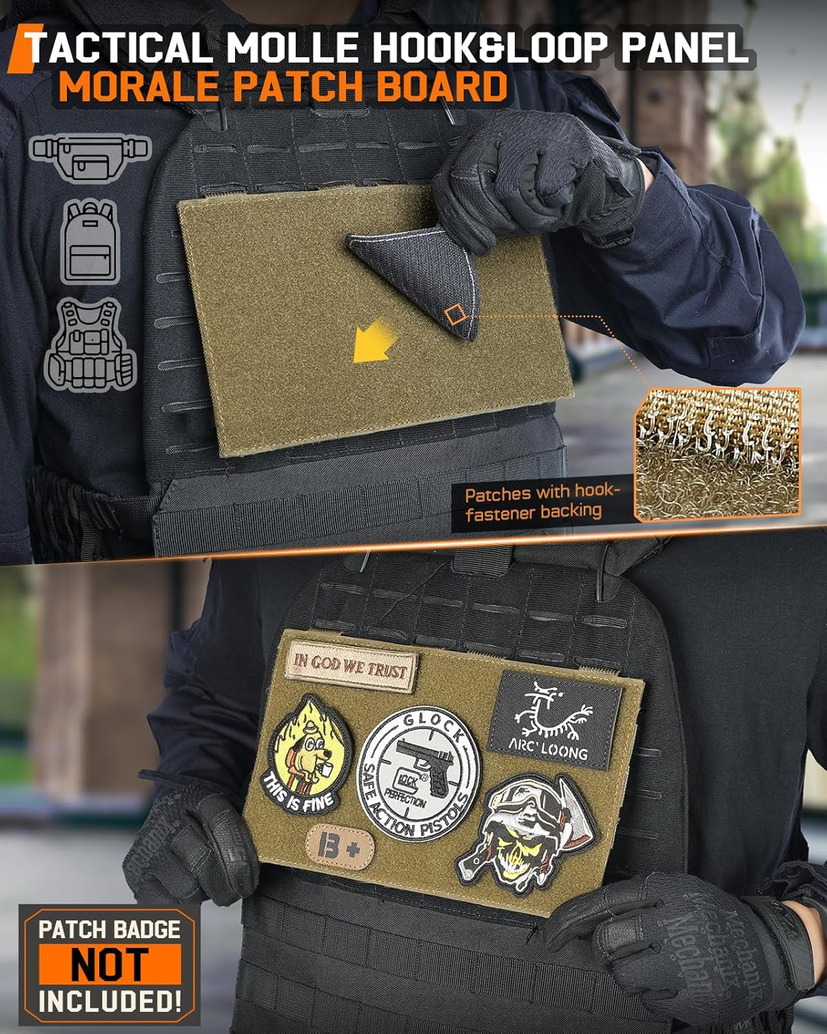 Molle Loop Panel Large, Mounting Placard Platform for Hook-Backing Pouch, Tactic