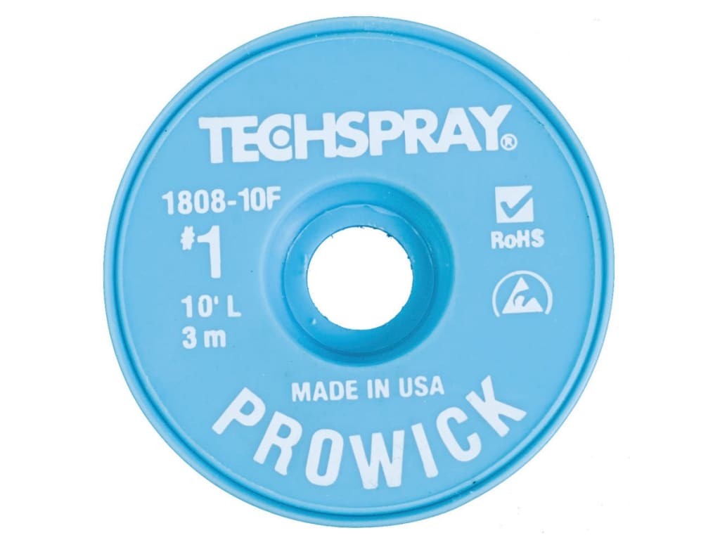 Techspray 1808-10F - Tech Spray Braid Pro Wick #1 Anti-Static 10' White