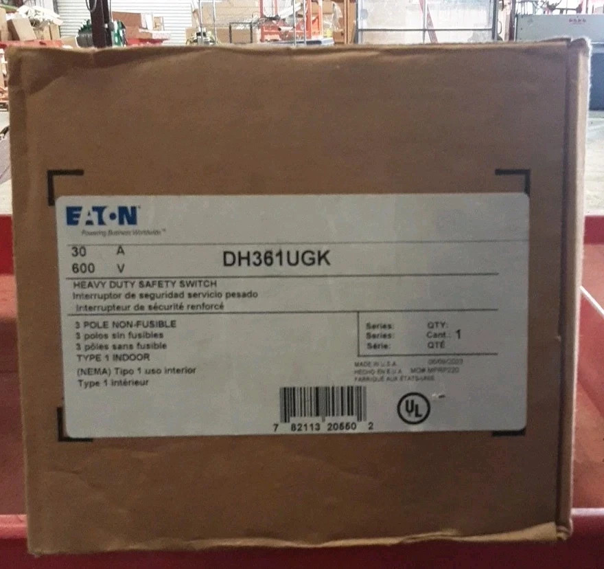 New In Box Eaton DH361UGK Heavy Duty 30A 600V Safety Switch Non-Fusible NEMA 1