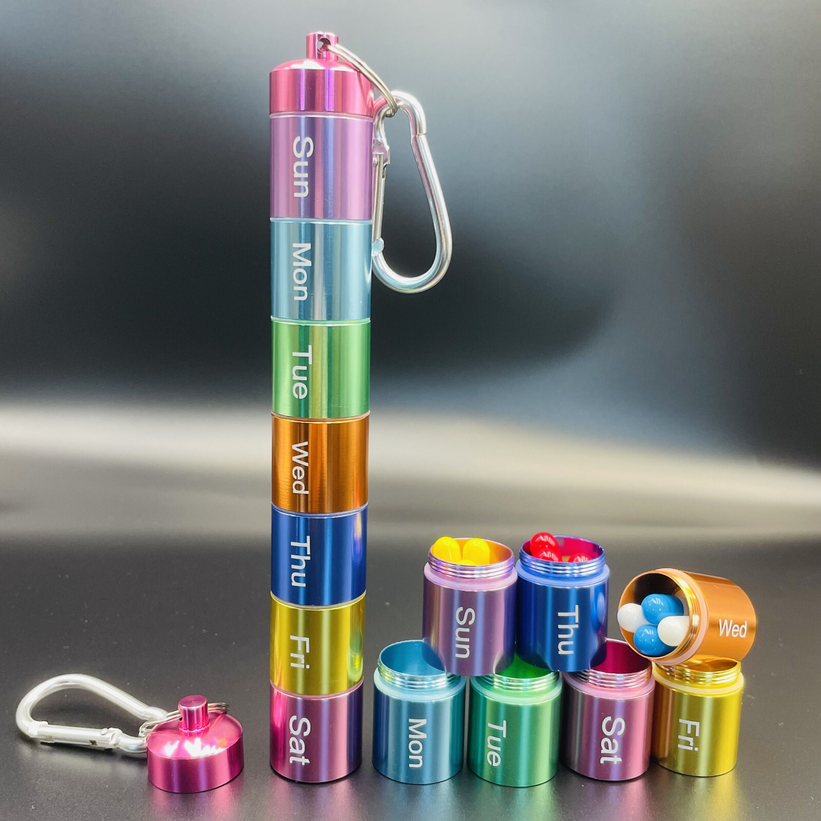 Metal Pill Box Organizer 7 Day Pill Organizer Waterproof Emergency Keychain
