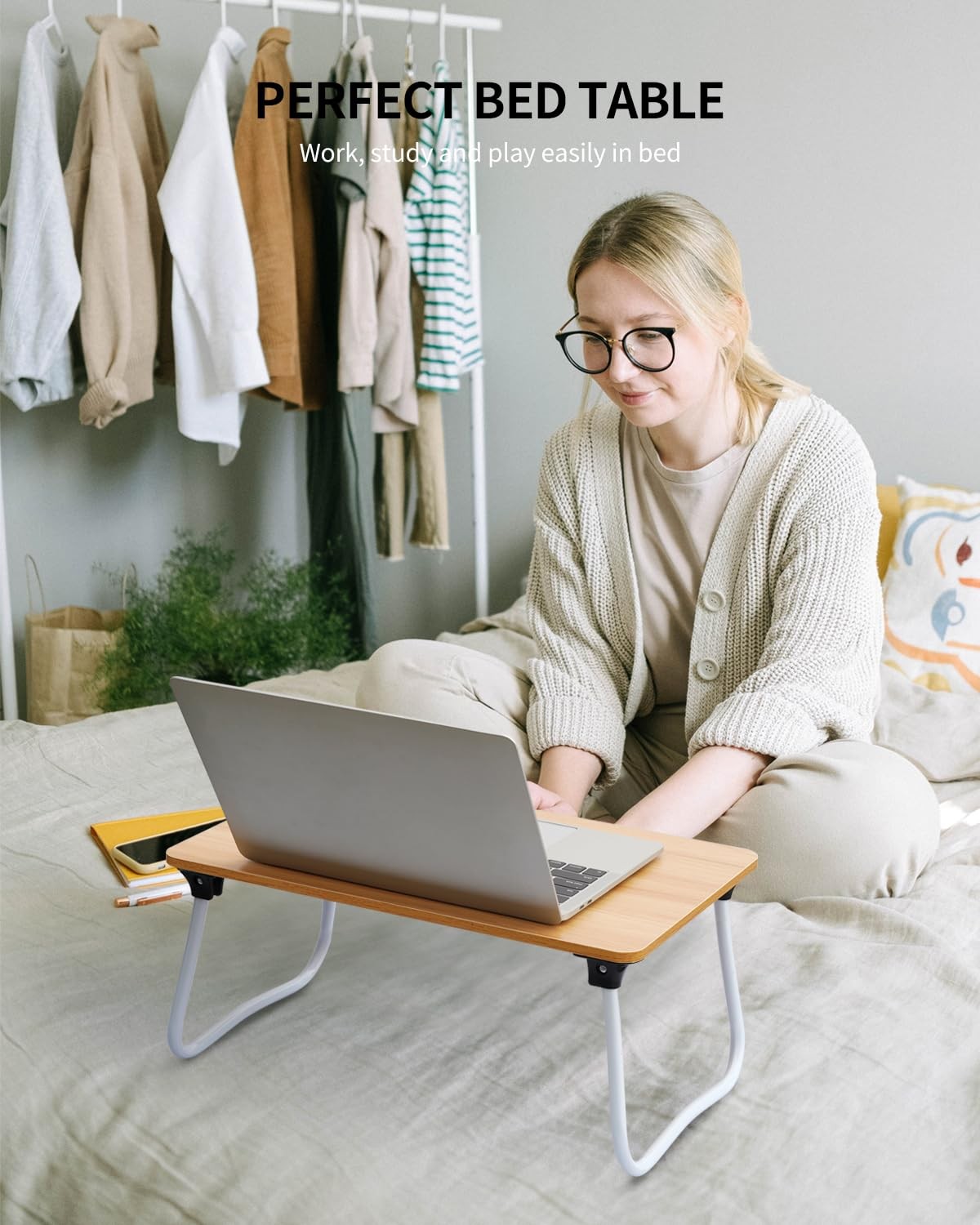 Foldable Lap Desk Laptop Stand Bed Desk Table Tray, Breakfast Serving Tray, P...