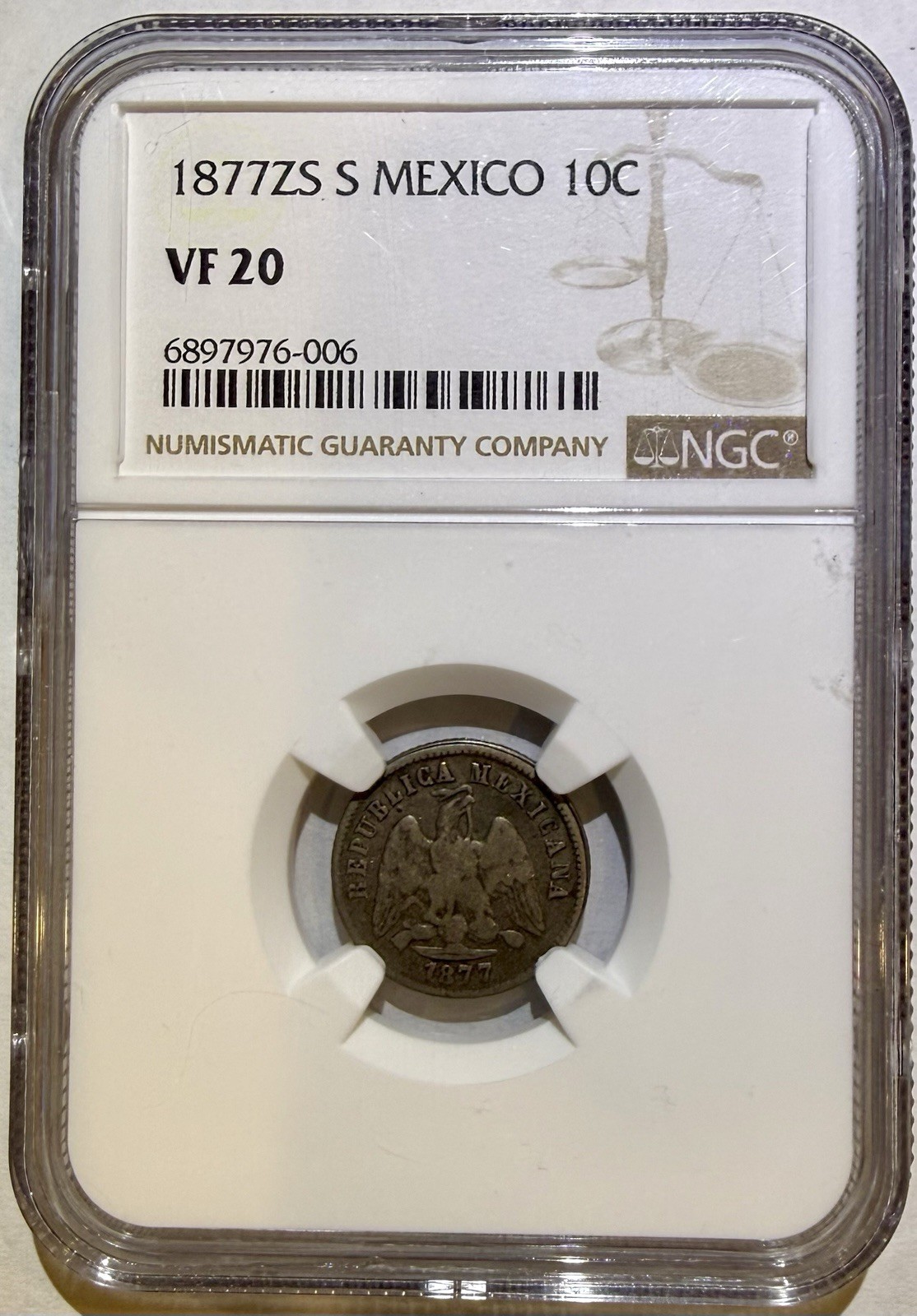 1877ZS S Mexico 10C NGC VF 20