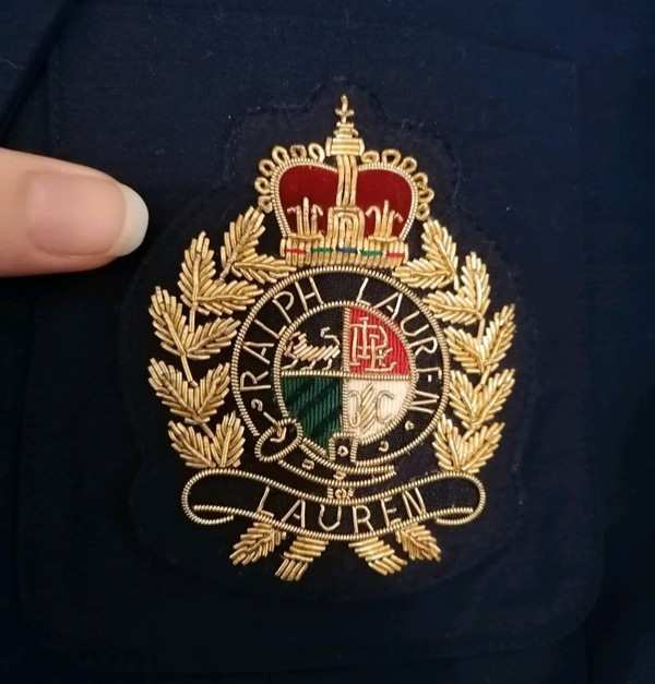 Ralph Lauren  Hand Embroidered Bullion Wire Blazer Badge, Royal Family Crest RLL