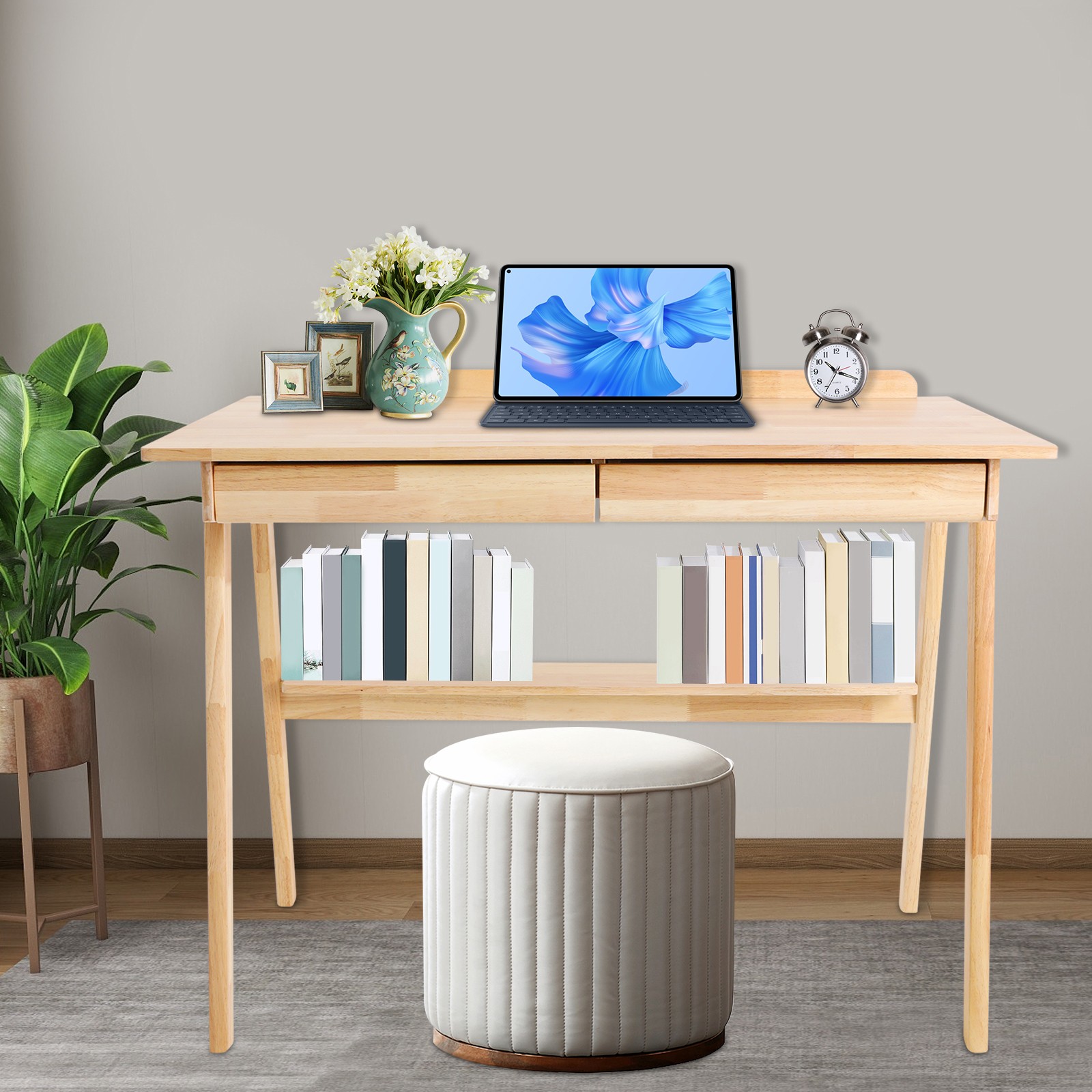 Desk With Drawers Solid Wood Desk For Bedroom Writing Computer Desk 100x60x75cm